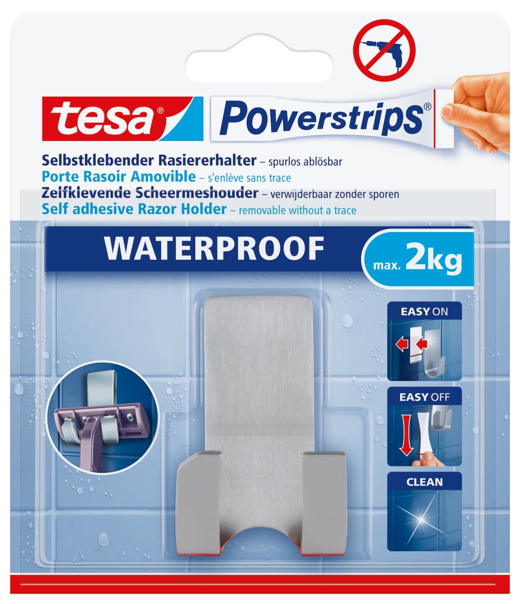 tesa Powerstrips® Waterproof Rasiererhalter Zoom, Metall