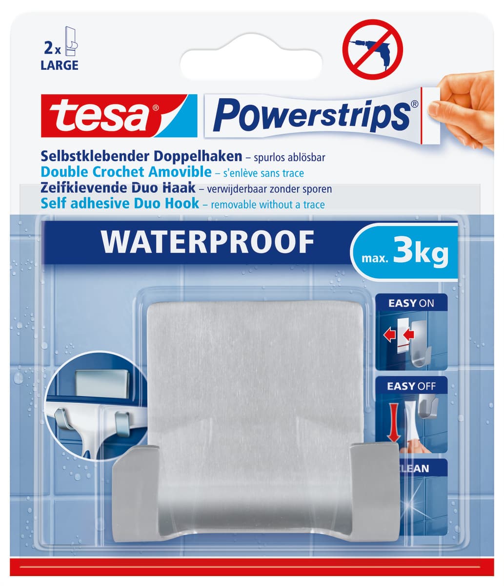 tesa Powerstrips® Waterproof Duohaken Zoom, Metall