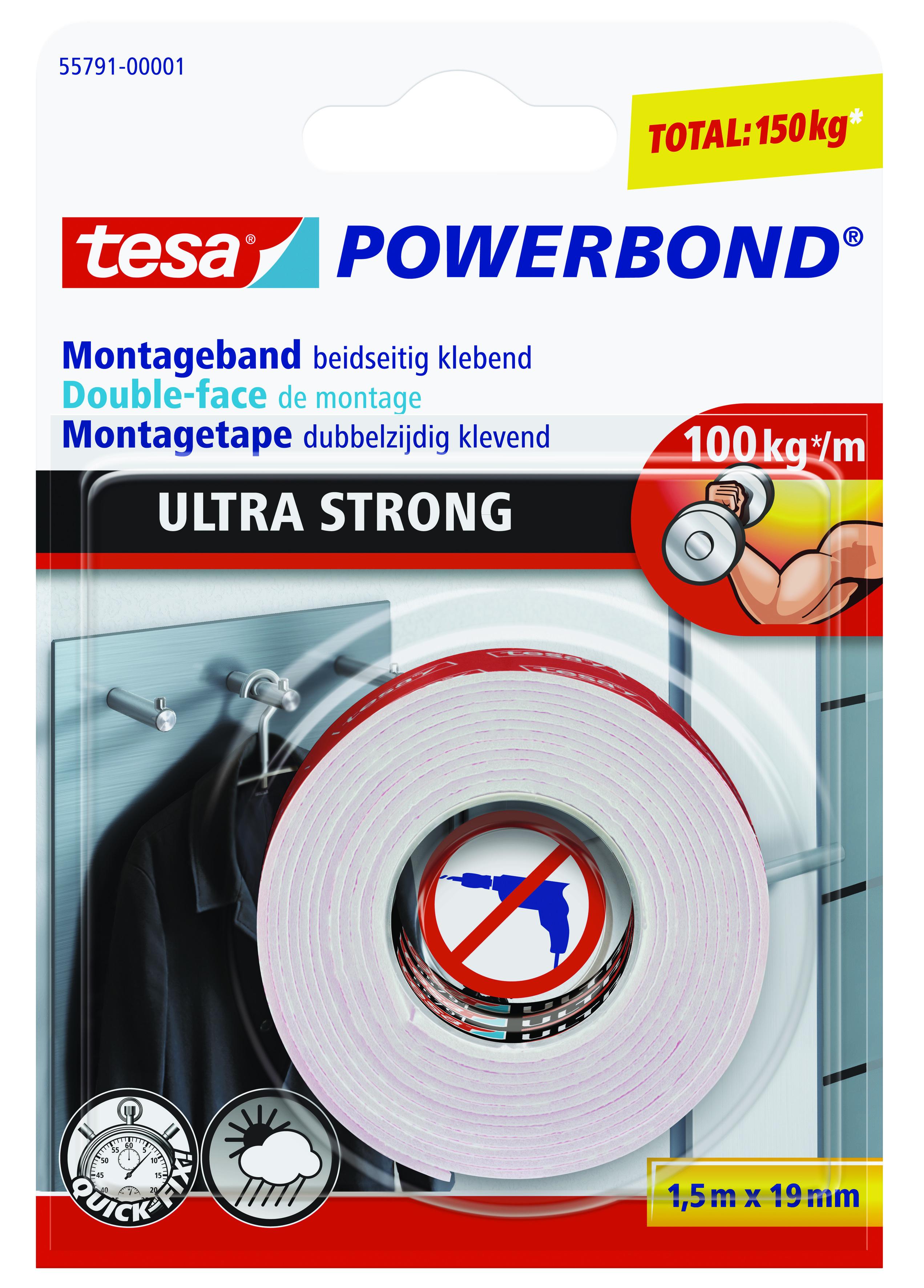 tesa® doppelseitiges Montageband ULTRA STRONG 1,5m x 19mm