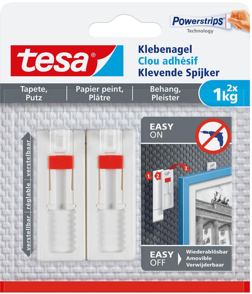 tesa®Powerstrips® Verstellbarer Klebenagel für Tapeten und Putz (1kg)