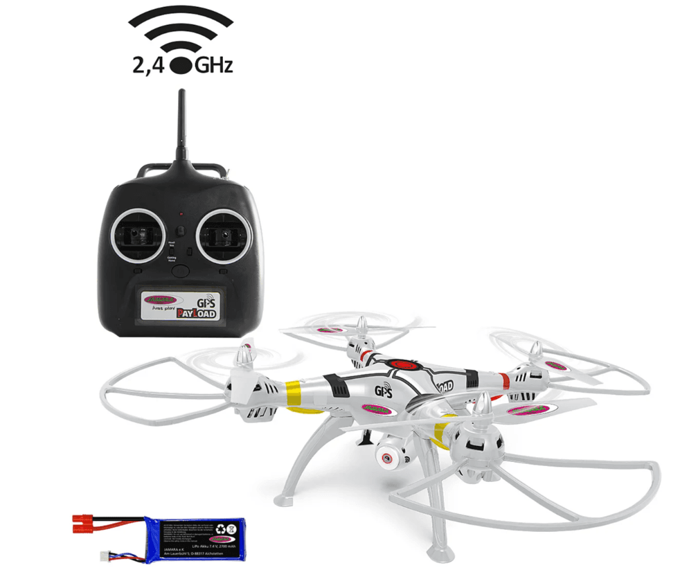 Jamara Payload GPS Quadrocopter mit HD‑FPV‑Kamera, WiFi, Coming‑Home‑Funktion & Höhenkontrolle