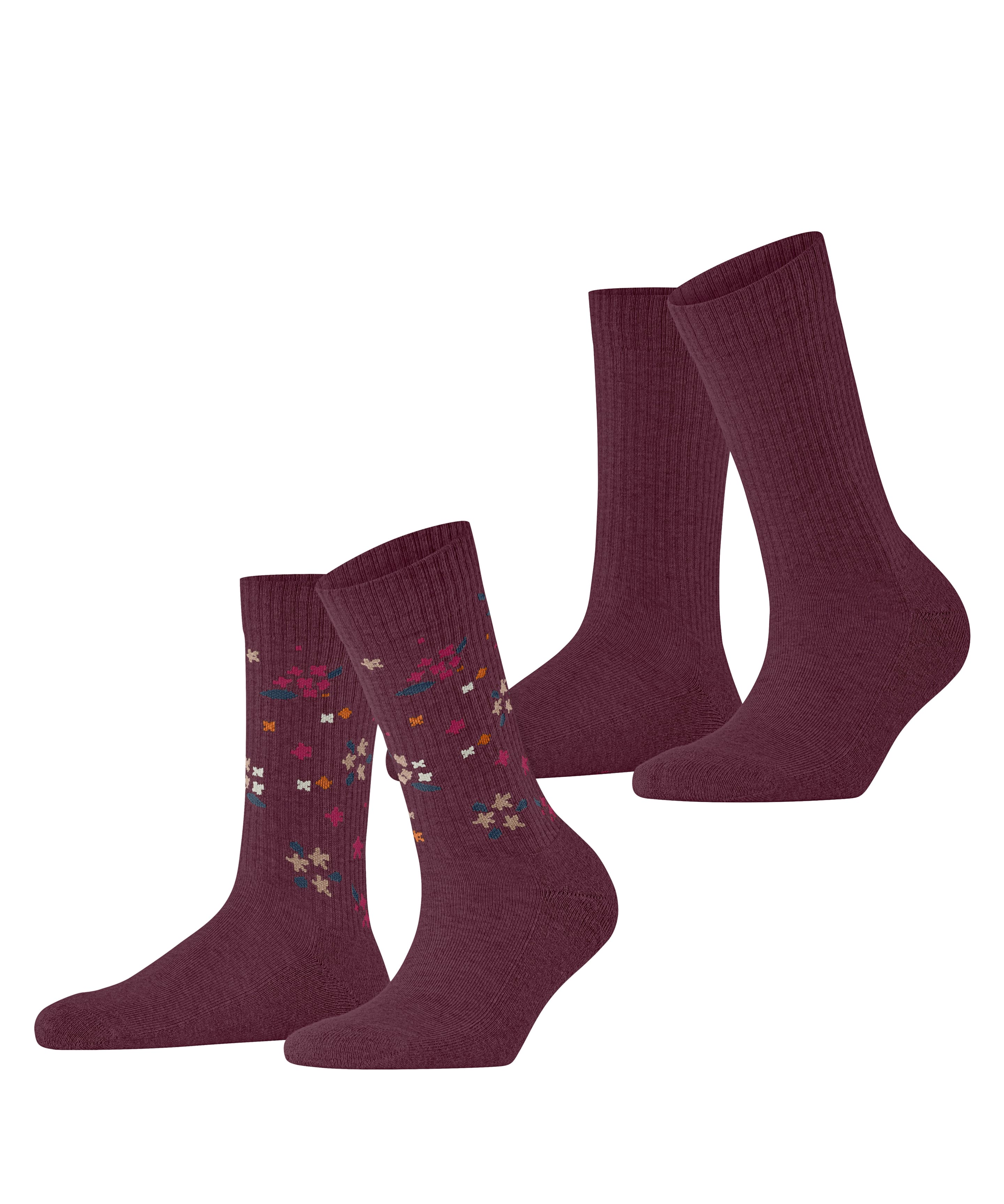 ESPRIT Damen Socken Flower Rib 2er Pack 