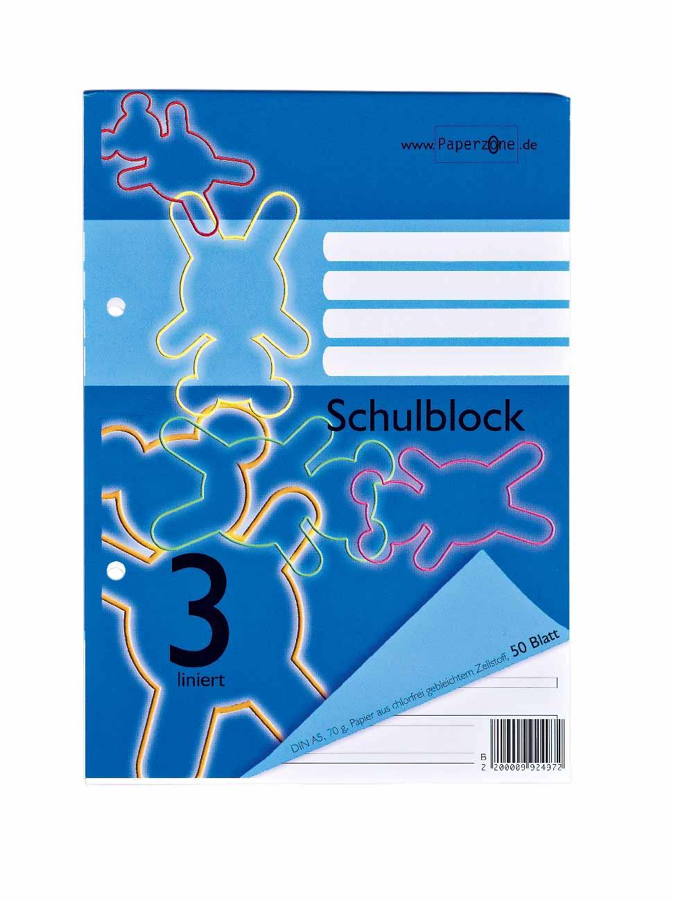 PAPERZONE Schulblock A5 Lineatur 3 50 Blatt
