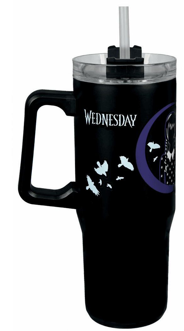 Undercover - WEDNESDAY -  Isolierbecher mit Strohhalm und Henkel 880 ml