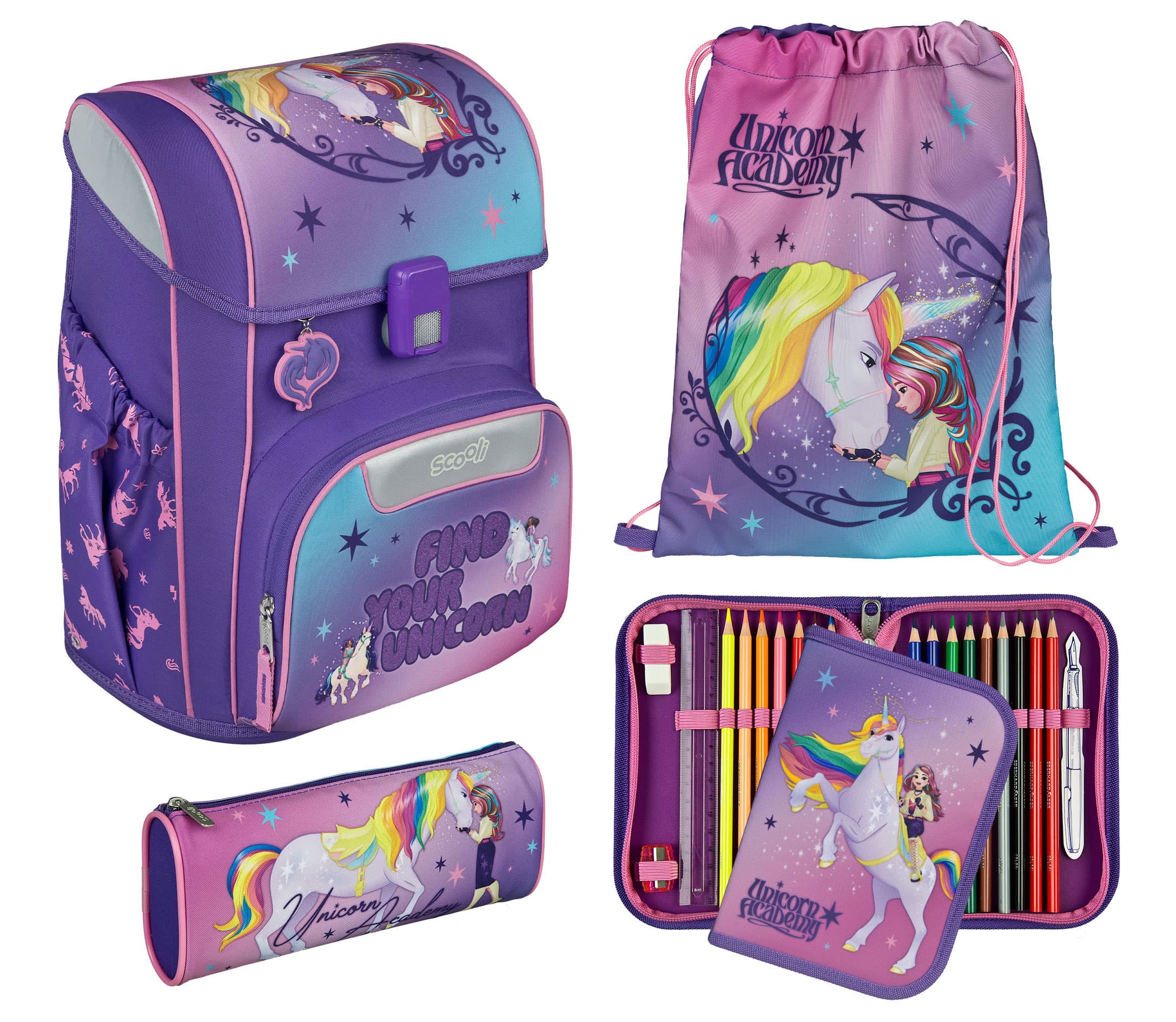 Unicorn Academy EasyStart Schulranzen Set,5tlg