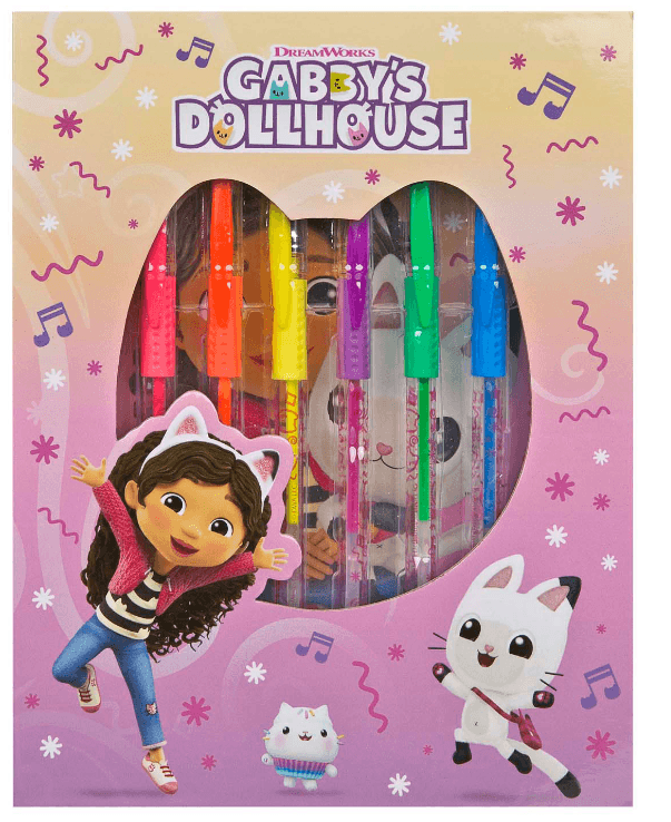 Gabby's Dollhouse Malset mit 6 Gelstiften, Ausmalbildern, Stickerbogen und Notizseiten