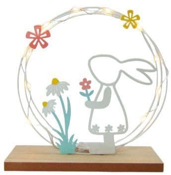 LED Aufsteller Hase mit Blümchen Ring