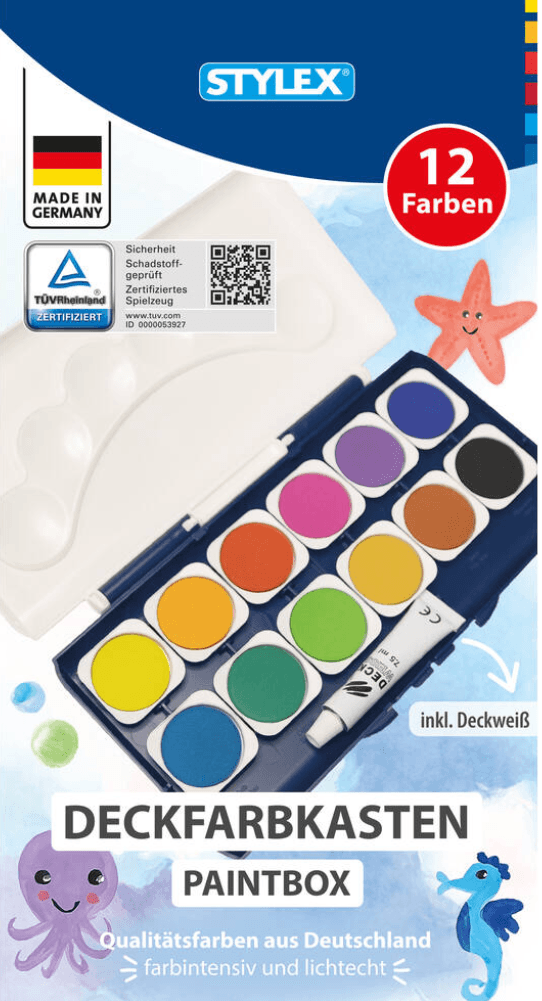 STYLEX Deckfarbkasten 12 Farben 