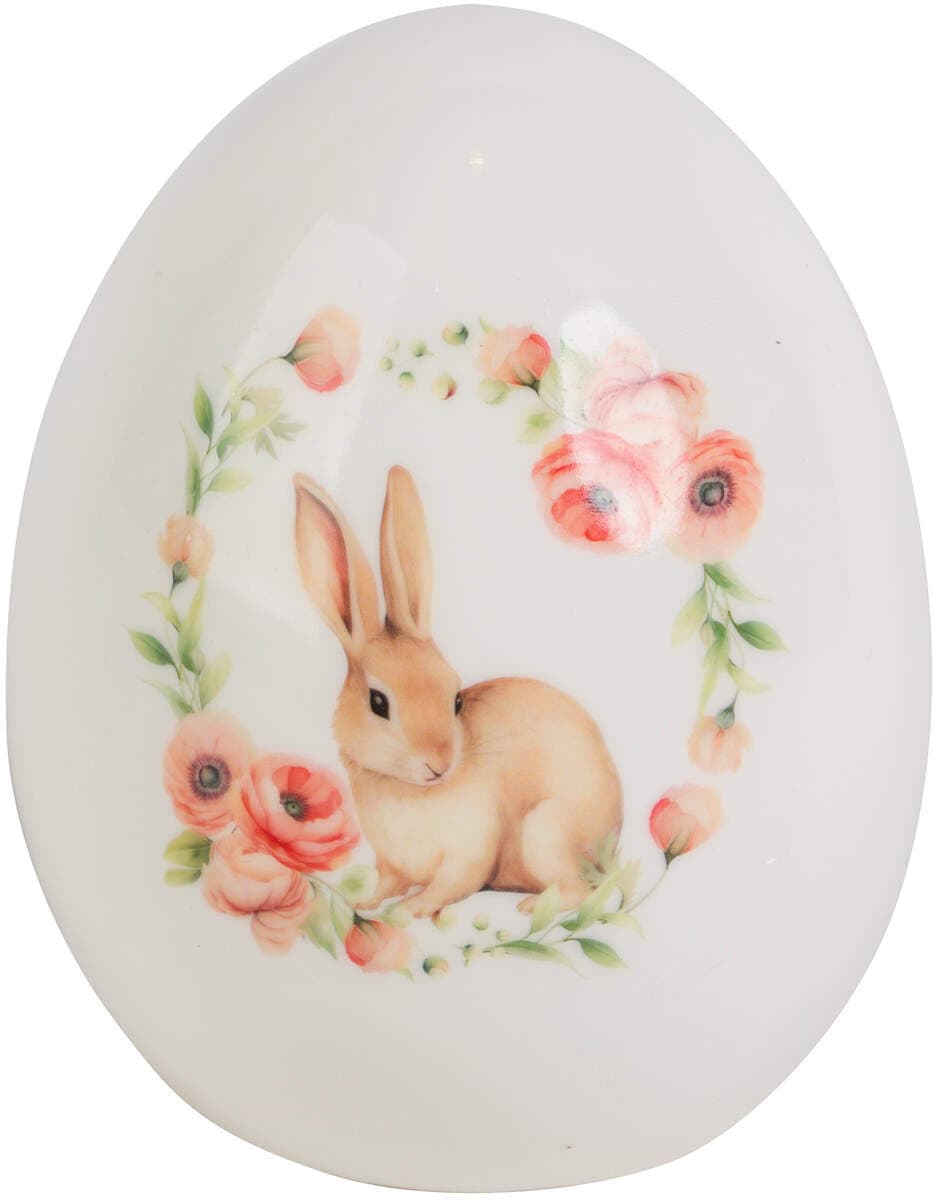 LED-Keramikei Hase mit Mohnblumen