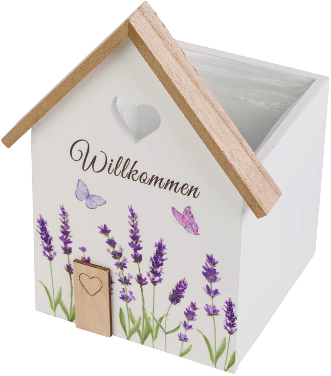 Holzbox Haus mit Lavendel