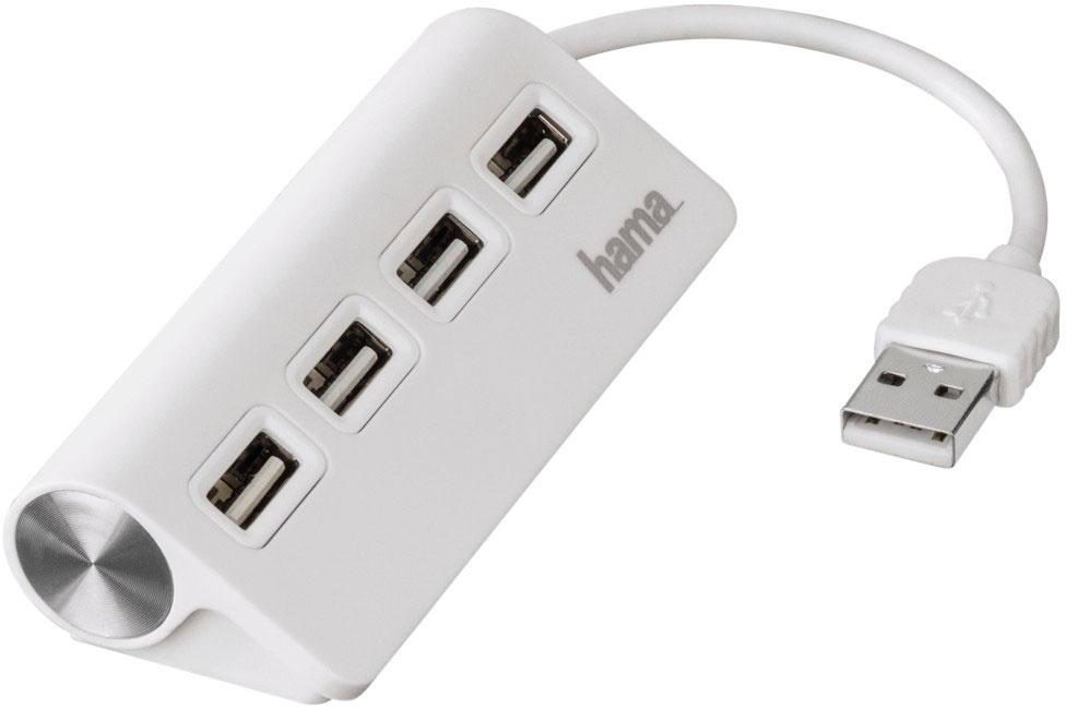 HAMA USB-Hub, 4 Ports, USB 2.0, 480 Mbit/s, Weiß