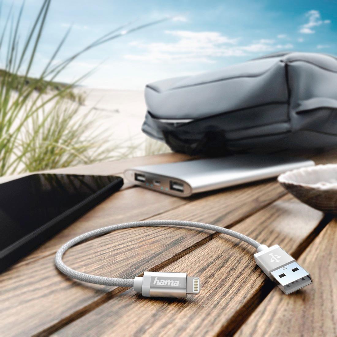 Produktbild HAMA Ladekabel, USB-A - Lightning, 0,2 m, Nylon, Schwarz 2 von 2