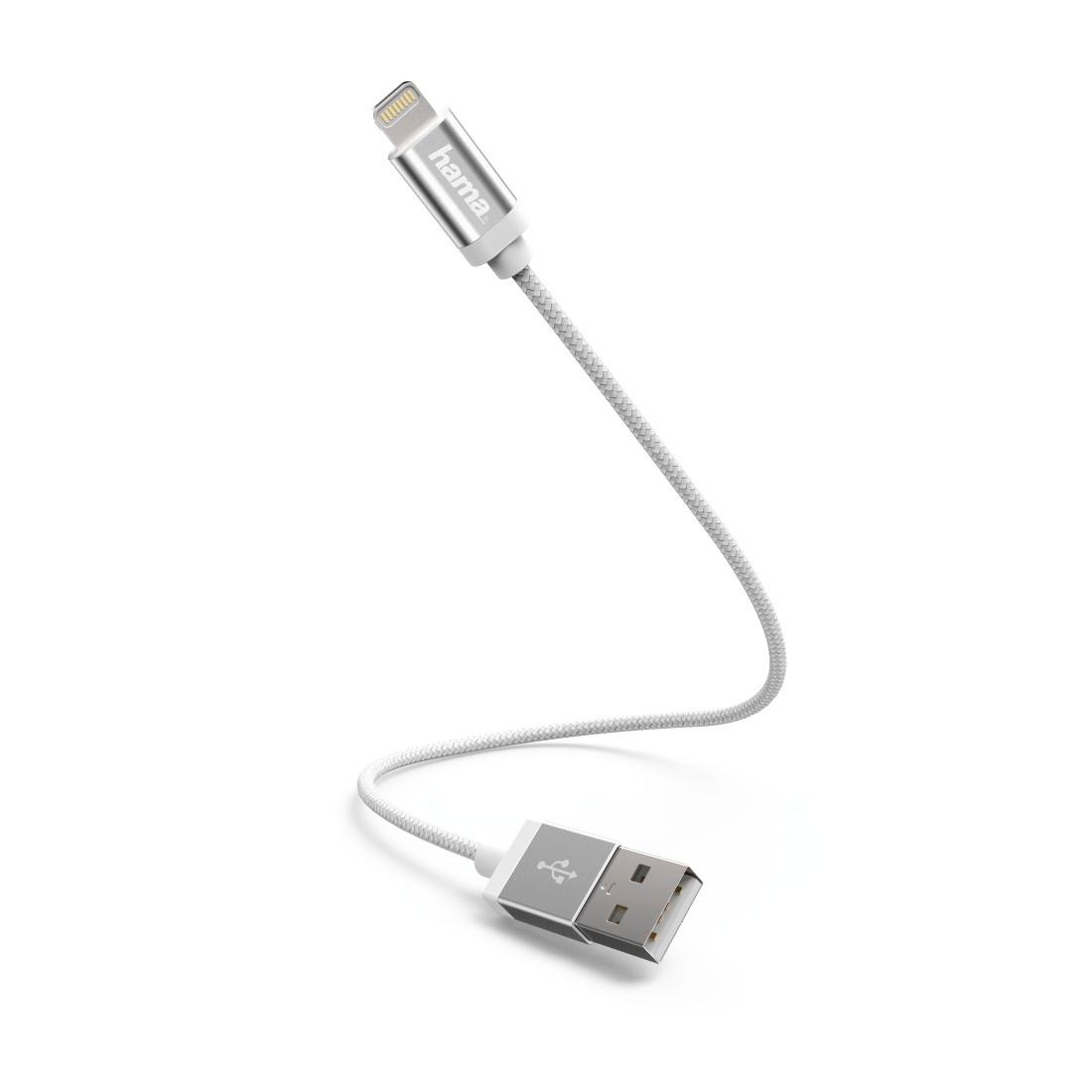 HAMA Ladekabel, USB-A - Lightning, 0,2 m, Nylon, Schwarz