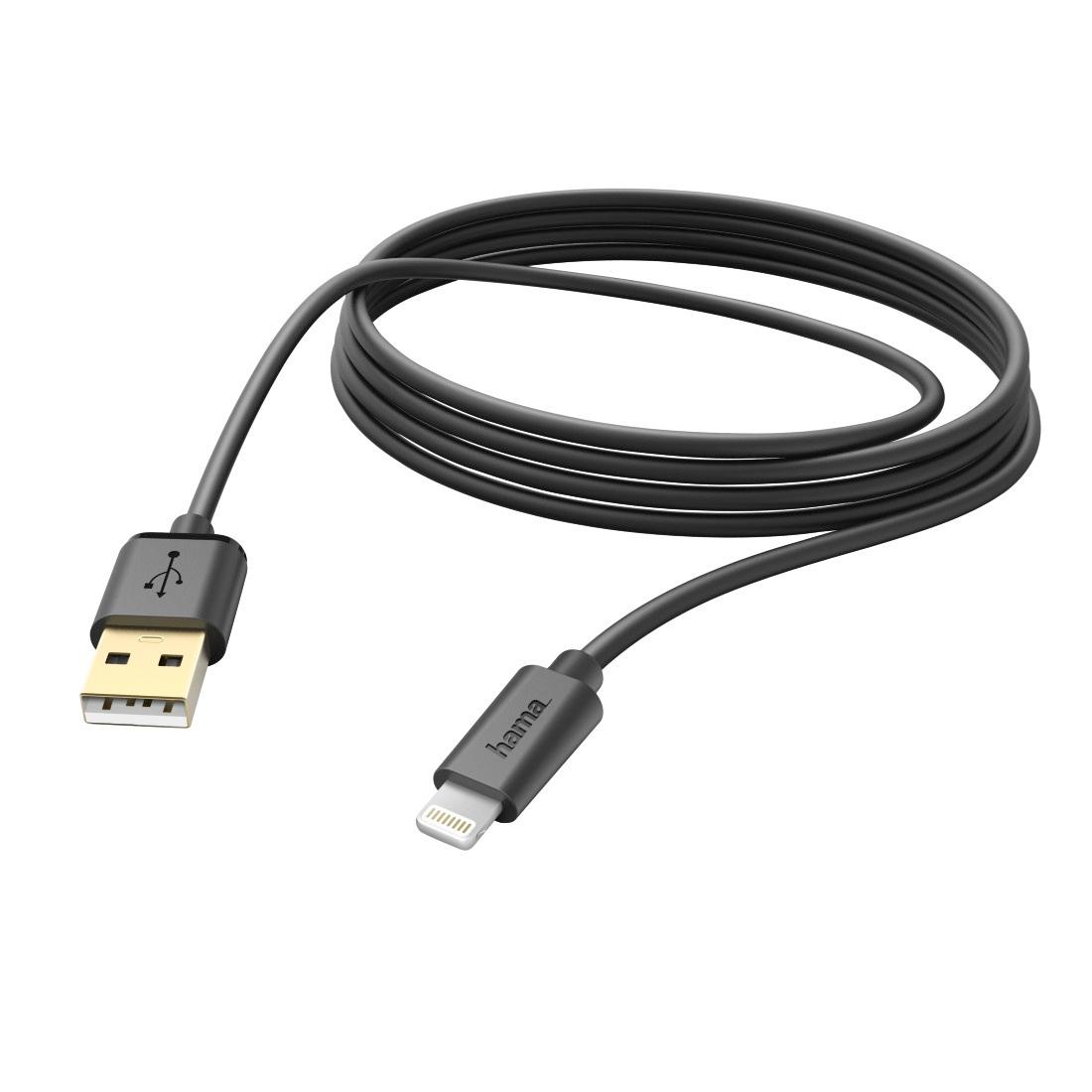 HAMA Ladekabel, USB-A - Lightning, 3 m, Schwarz