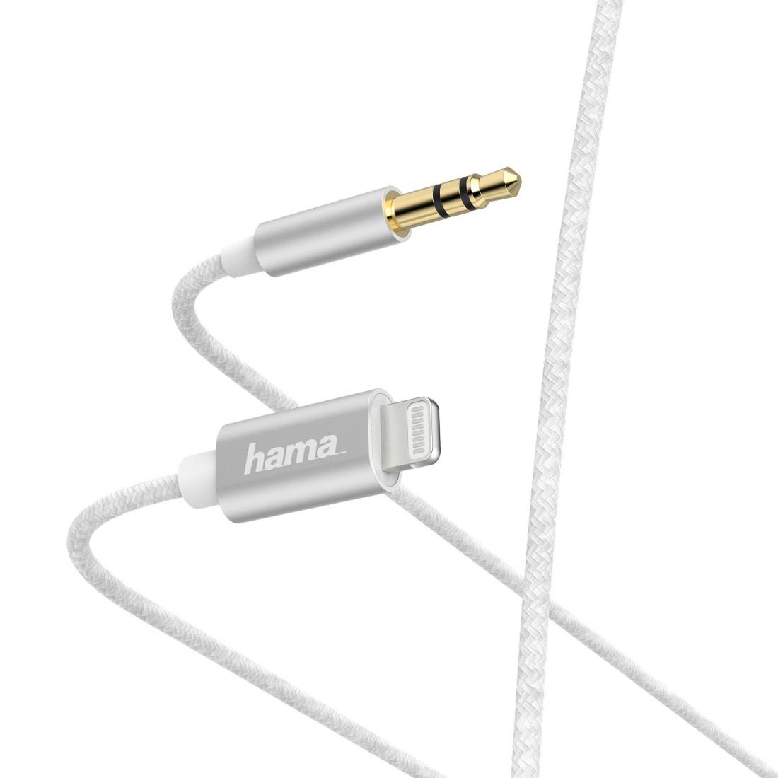 HAMA Aux-Kabel Lightning – 3,5-mm-Klinke, Nylon, 1,0 m, Weiß