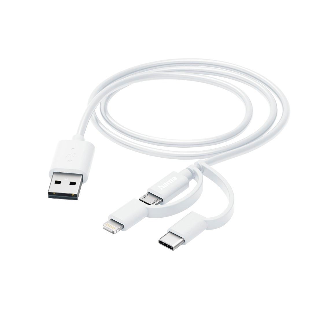 Produktbild HAMA 3in1 Multi-Ladekabel, USB-A - Micro-USB, USB-C und Lightning, 1,0 m, Weiß 2 von 2