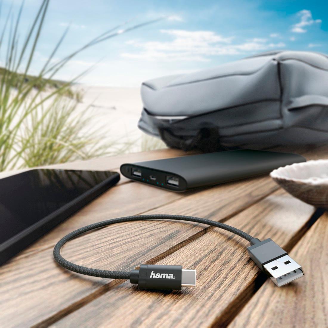 Produktbild HAMA Ladekabel, USB-A - USB-C, 0,2 m, Nylon, Schwarz 2 von 2
