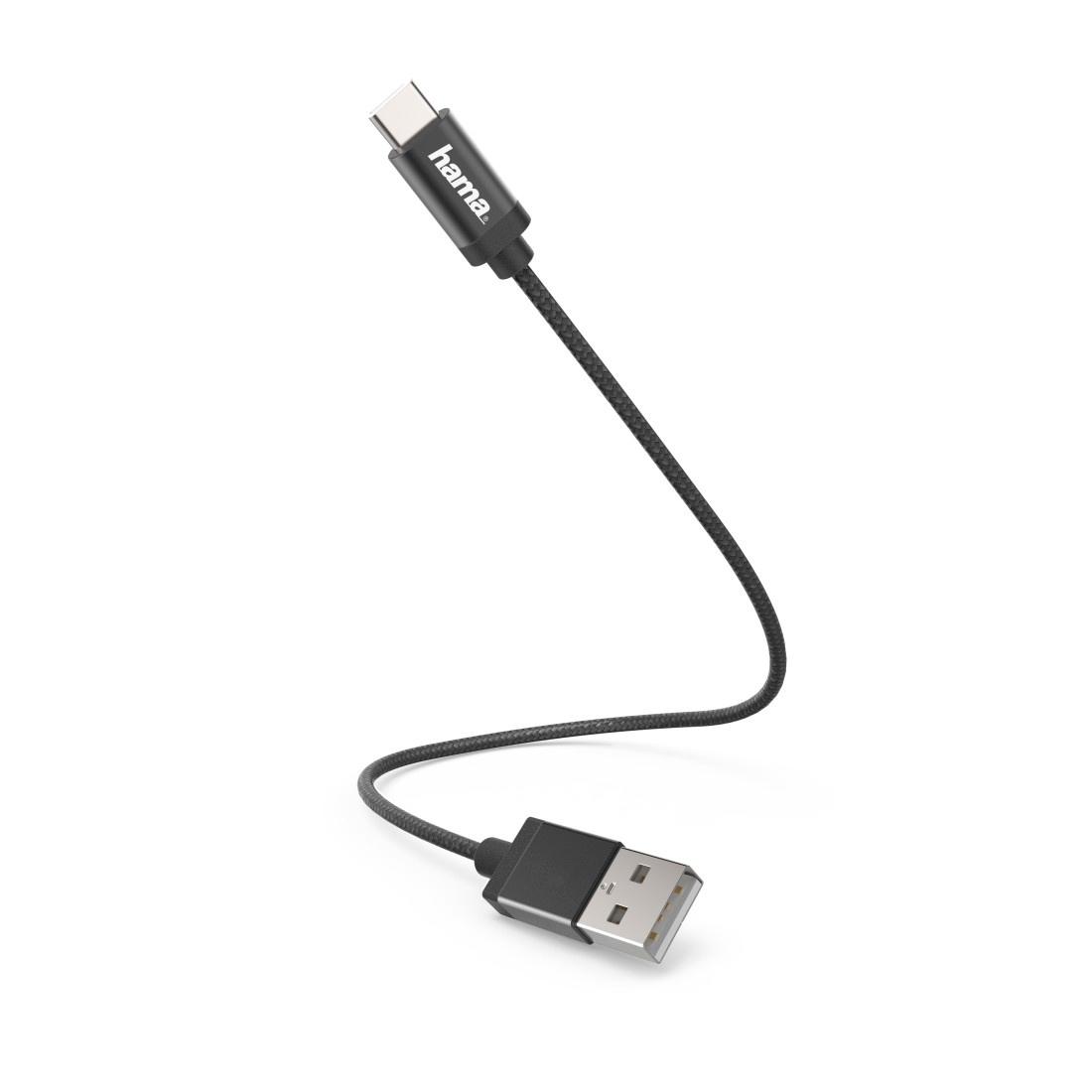 HAMA Ladekabel, USB-A - USB-C, 0,2 m, Nylon, Schwarz