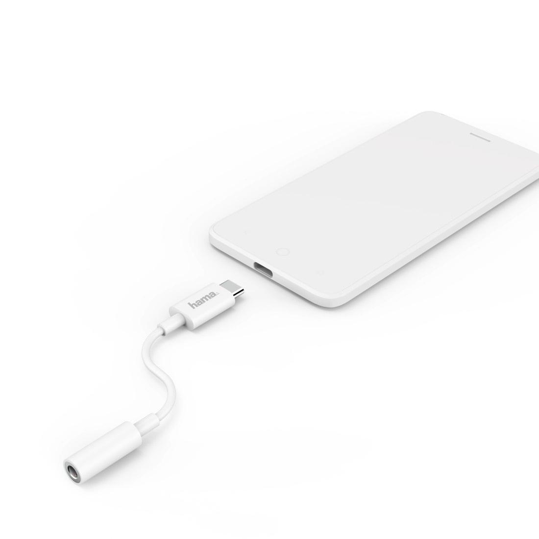 Produktbild HAMA Aux-Adapter USB-C – 3,5-mm-Klinke-Buchse, Weiß 2 von 2