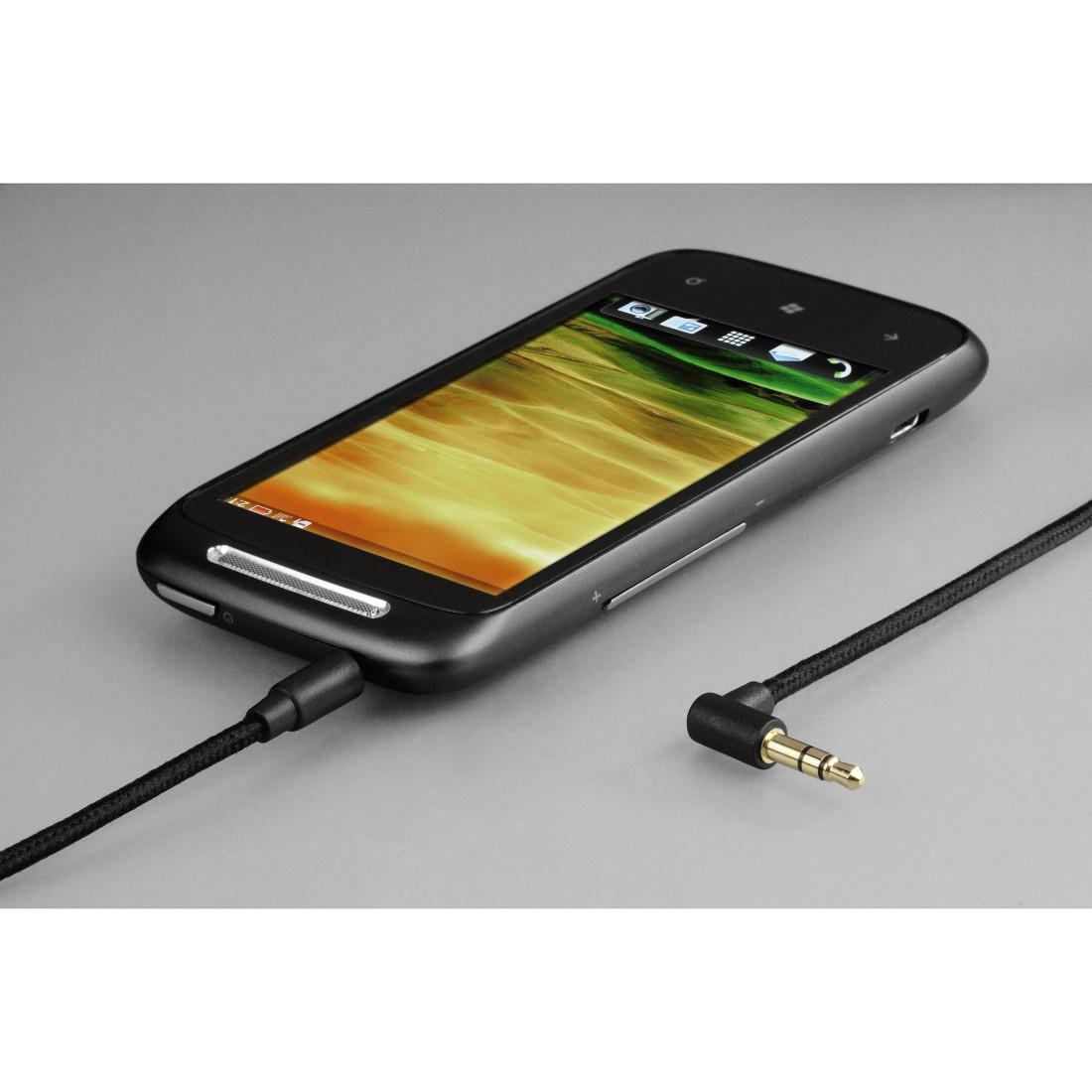 Produktbild HAMA Aux-Kabel 3,5 mm Klinke – 3,5 mm Klinke, 90° Winkelstecker, 1,0 m, Schwarz 2 von 2