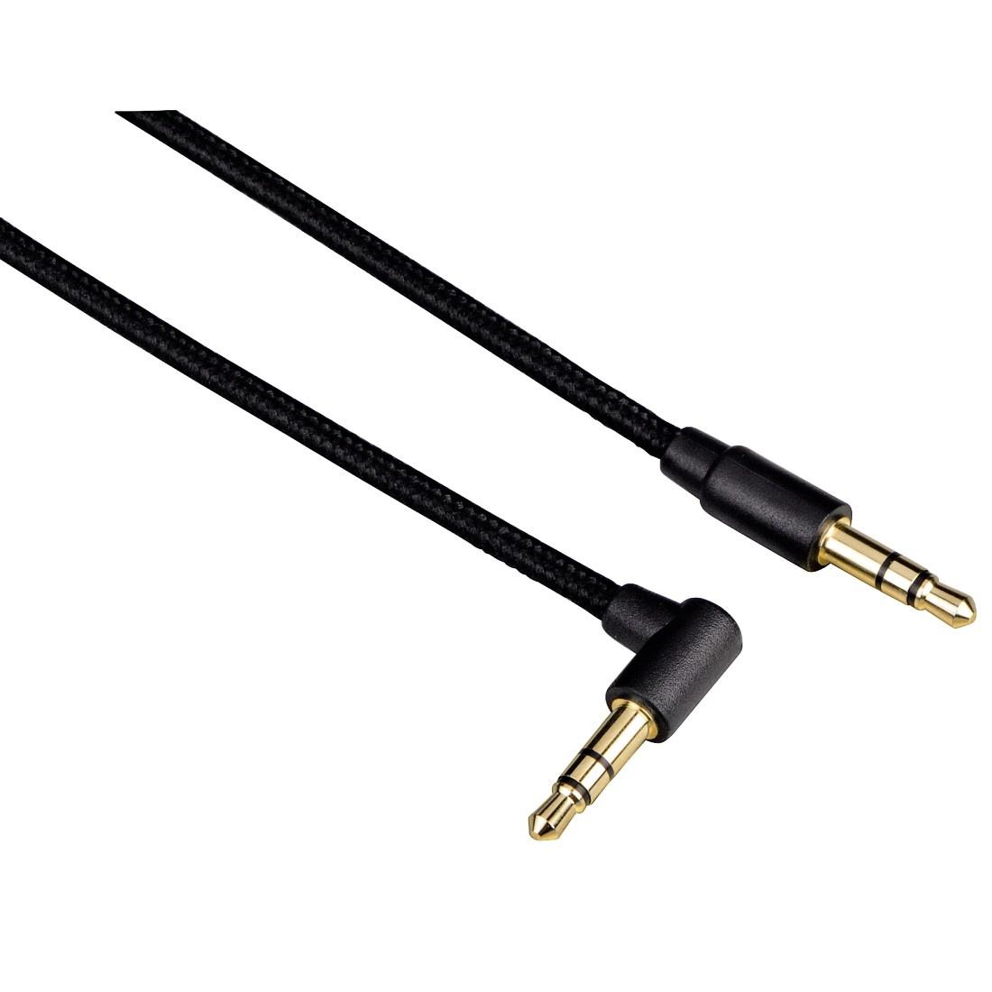 HAMA Aux-Kabel 3,5 mm Klinke – 3,5 mm Klinke, 90° Winkelstecker, 0,5 m, Schwarz