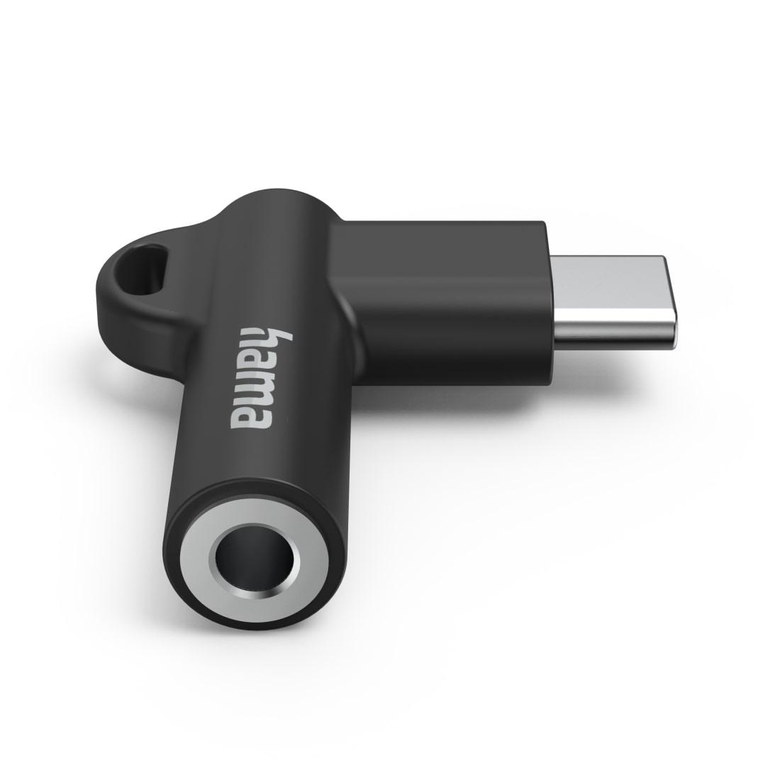 Produktbild HAMA Aux-Adapter USB-C – 3,5-mm-Klinke-Buchse, 90° Winkelstecker, Schwarz 2 von 3