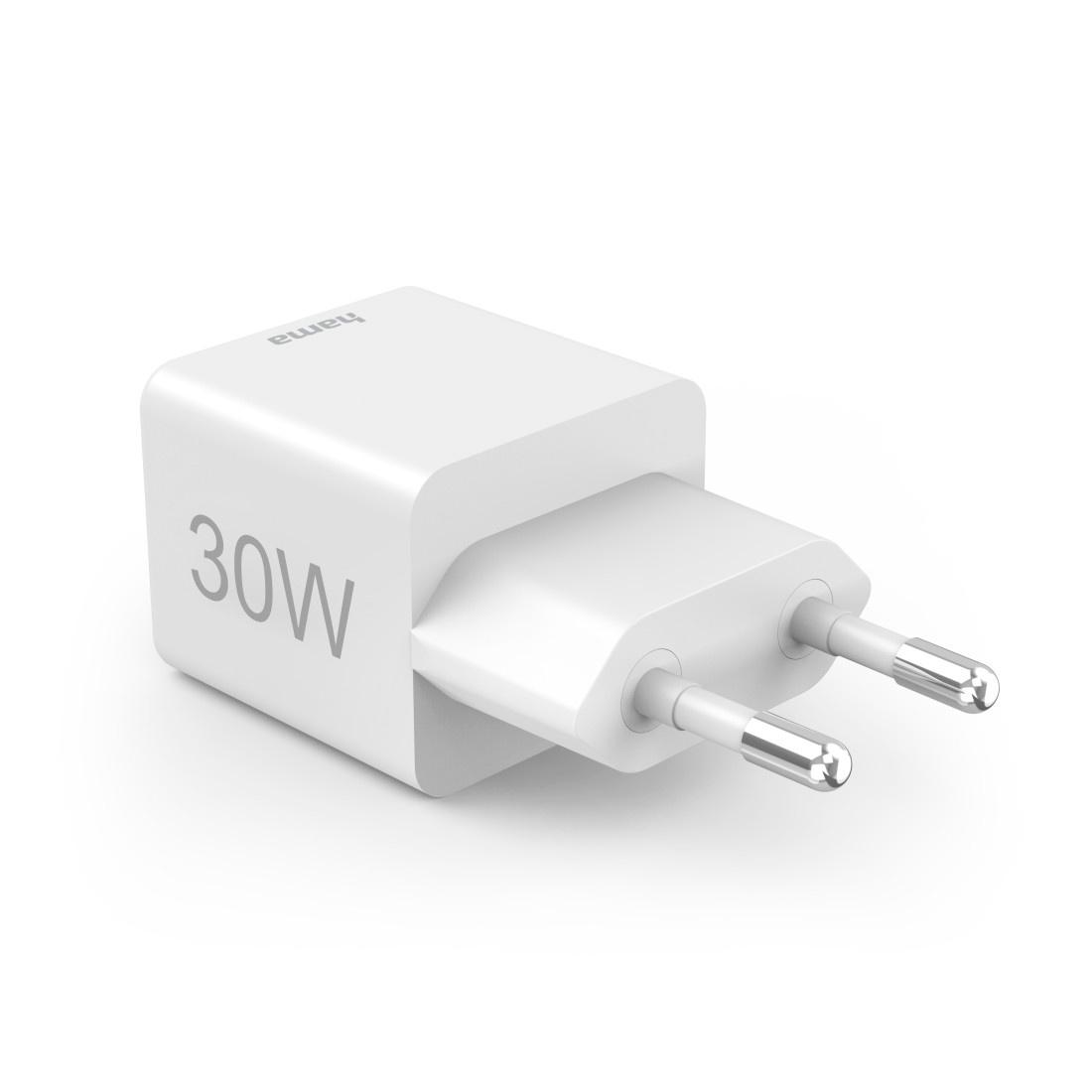 Produktbild HAMA Schnellladegerät, 1x USB-C, 1x USB-A, Mini-Ladegerät, PD, 30 W, Weiß 2 von 3