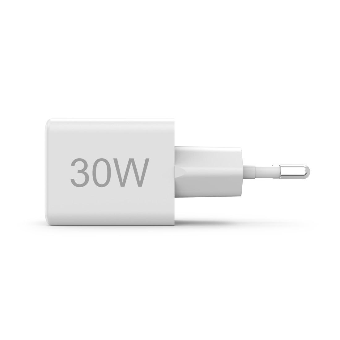 Produktbild HAMA Schnellladegerät, 1x USB-C, 1x USB-A, Mini-Ladegerät, PD, 30 W, Weiß 3 von 3