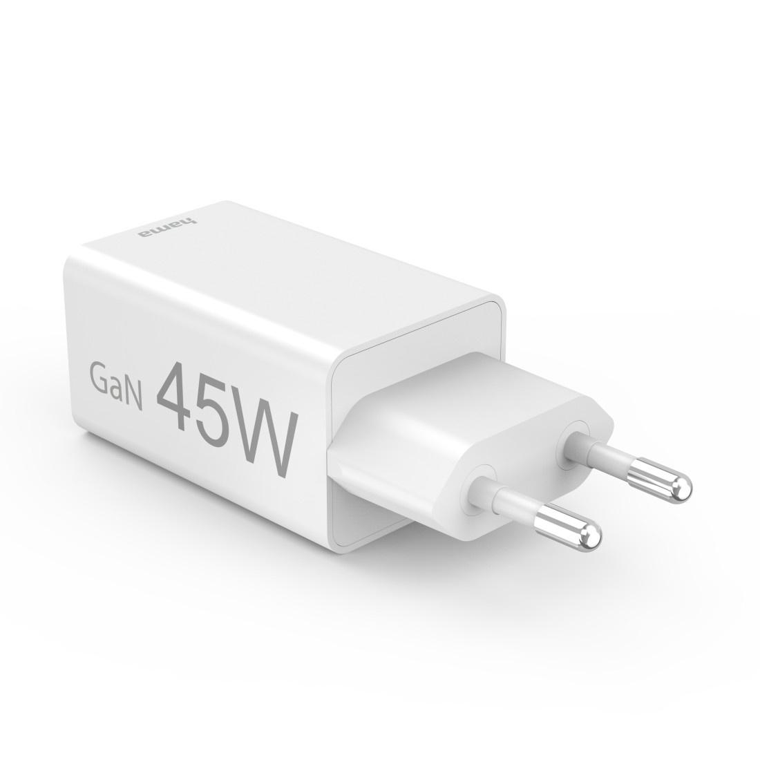 Produktbild HAMA Schnellladegerät, 1x USB-C PD, 1x USB-A QC, Mini-Ladegerät, 45 W, Weiß 2 von 3