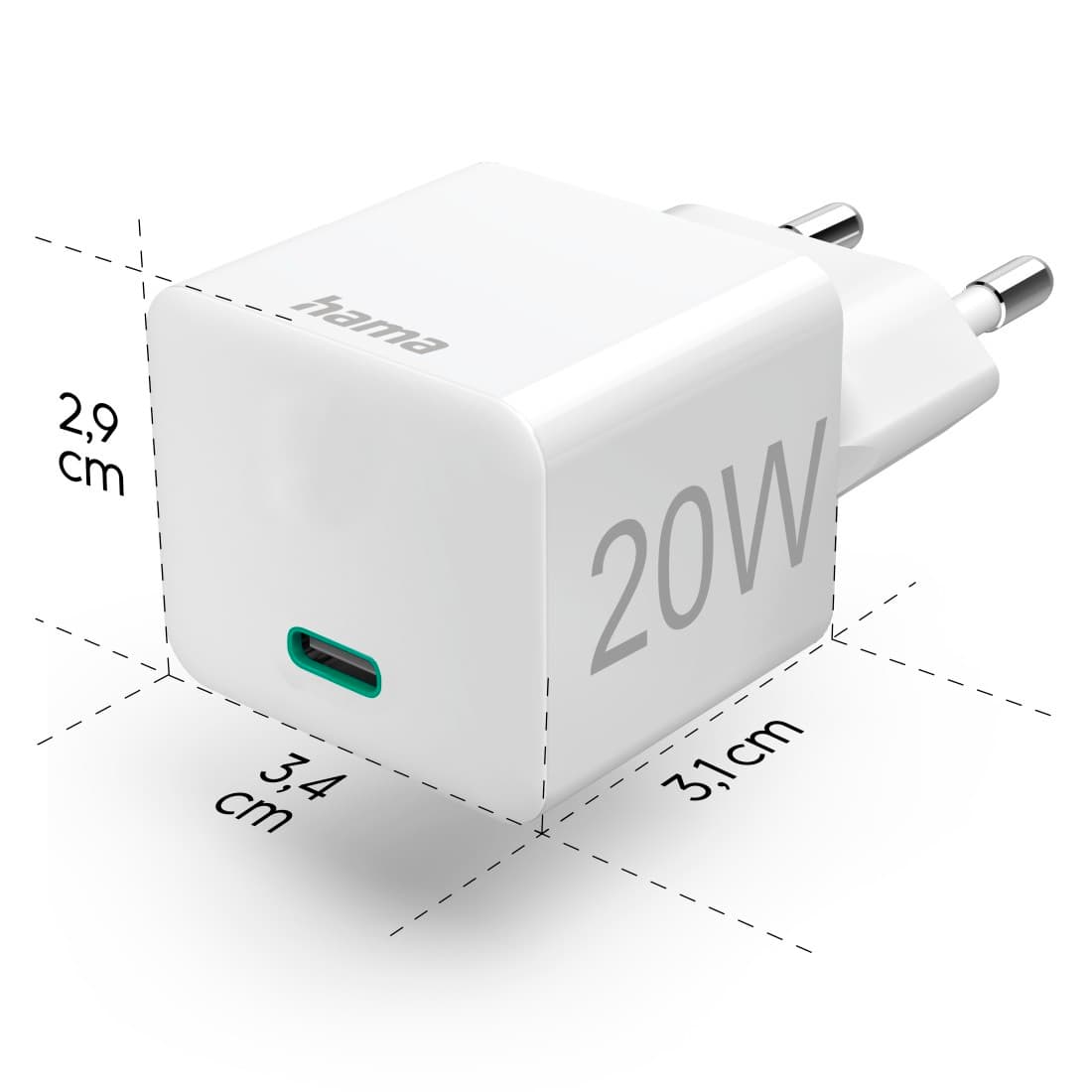 Produktbild HAMA Schnellladegerät, USB-C, PD/Qualcomm®, Mini-Ladegerät, 20 W, Weiß 2 von 3