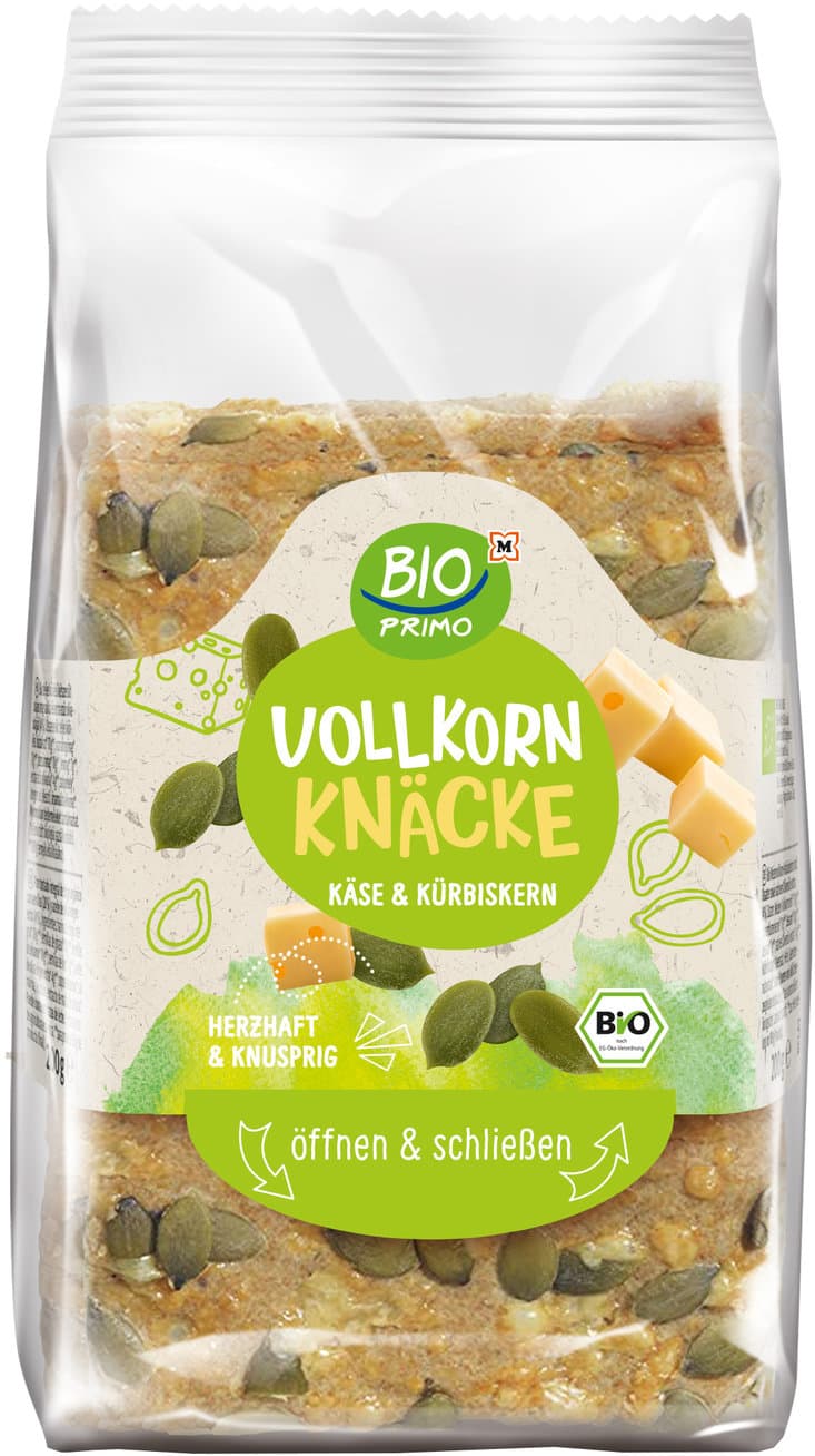 BIO PRIMO Bio Vollkorn Knäckebrot Käse & Kürbiskern