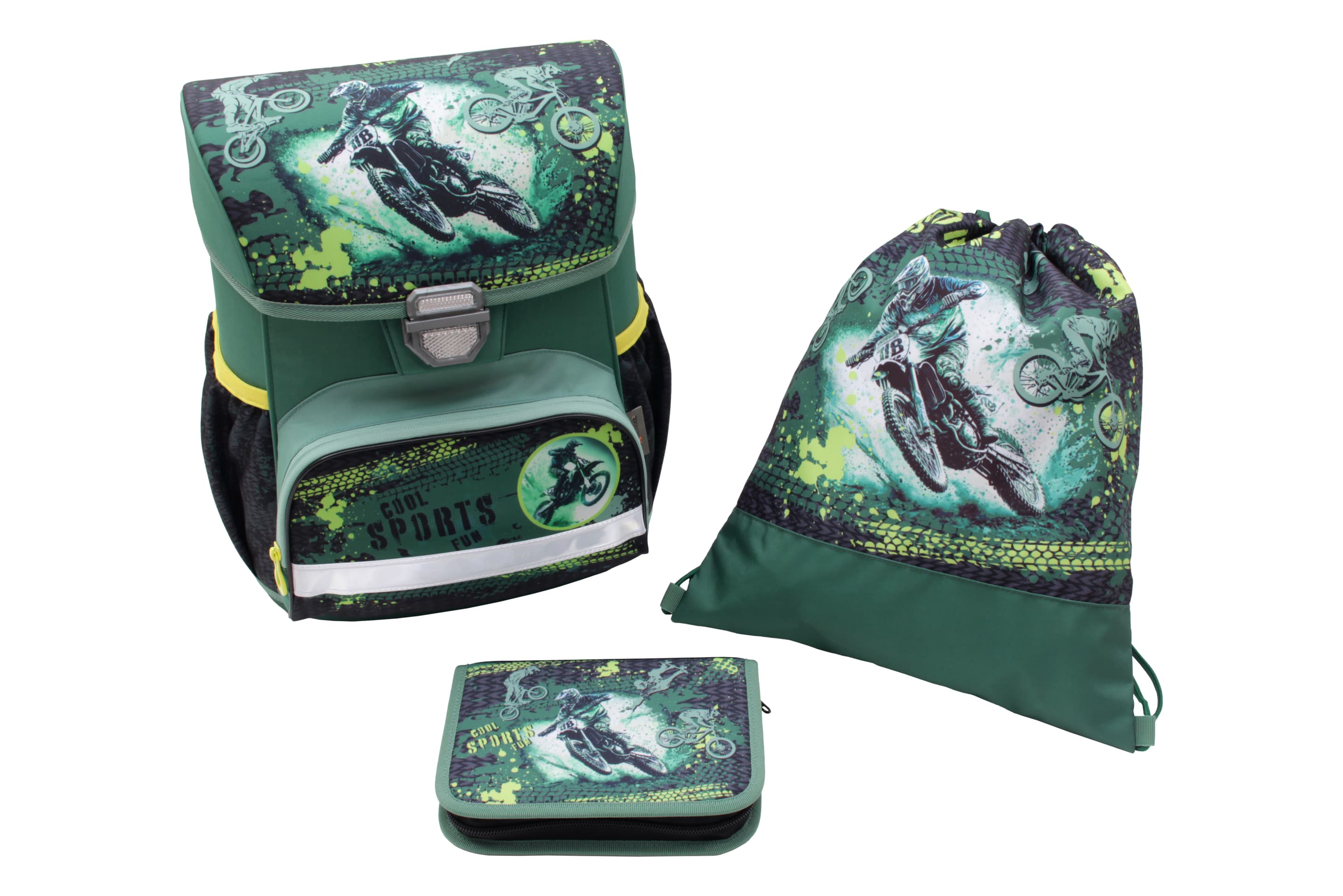 PAPERZONE Schulranzen-Set Fun Sport II grün 3teilig
