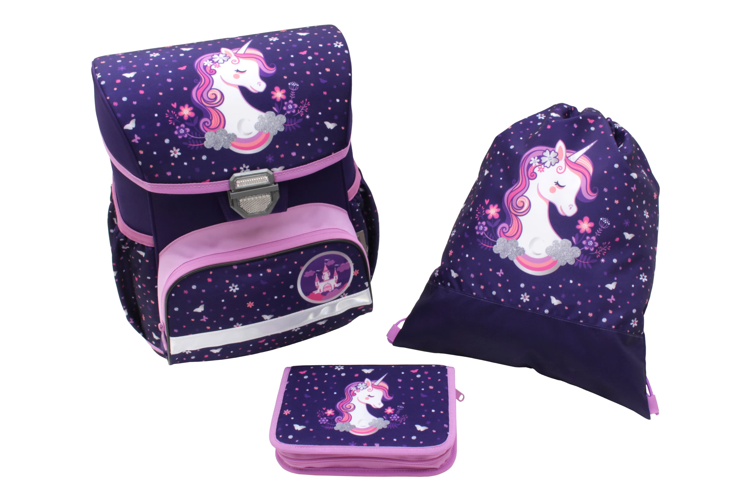 PAPERZONE Schulranzen-Set Unicorn II lila 3teilig