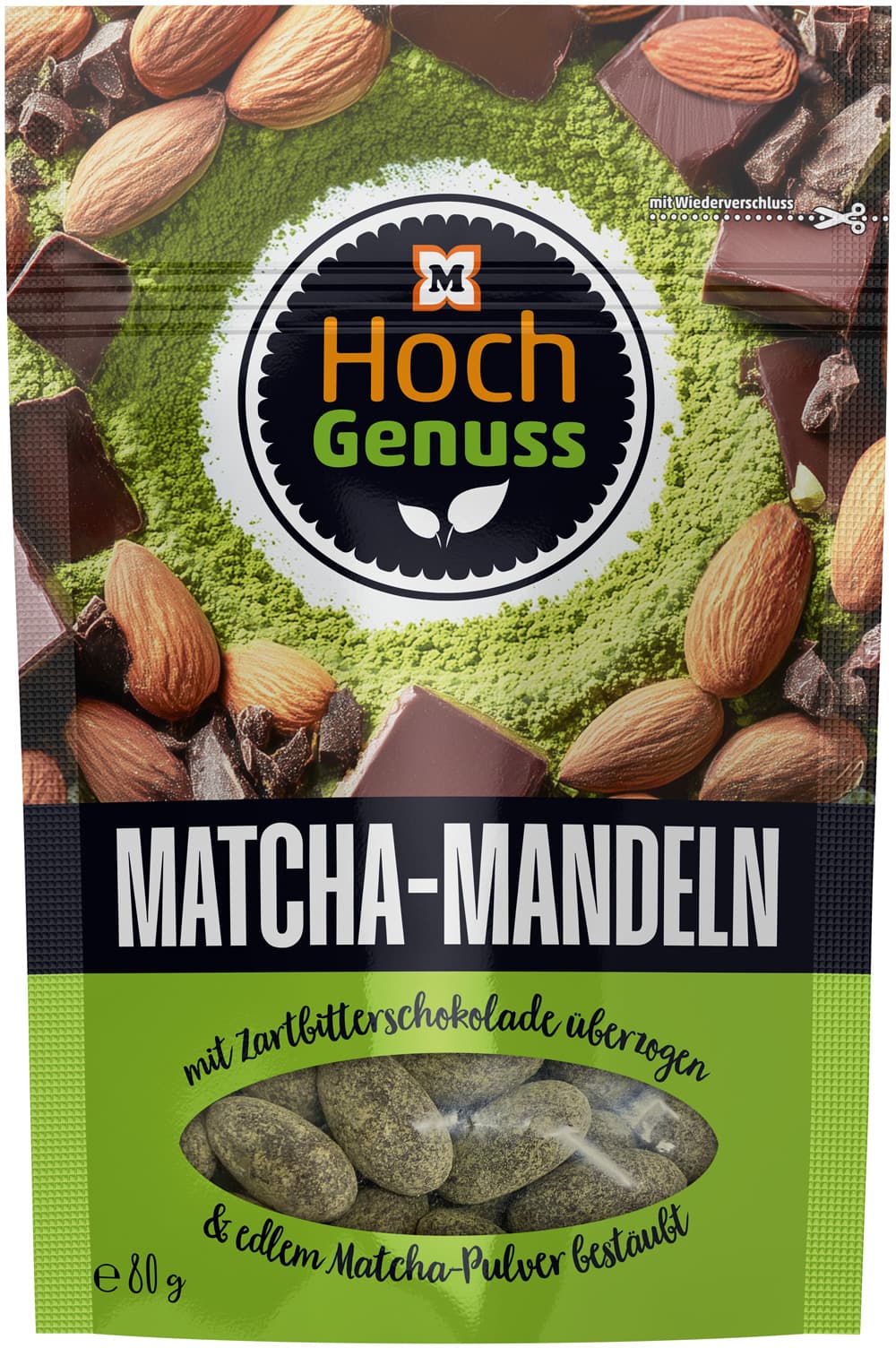 Hochgenuss Matcha Mandeln mit Schokolade