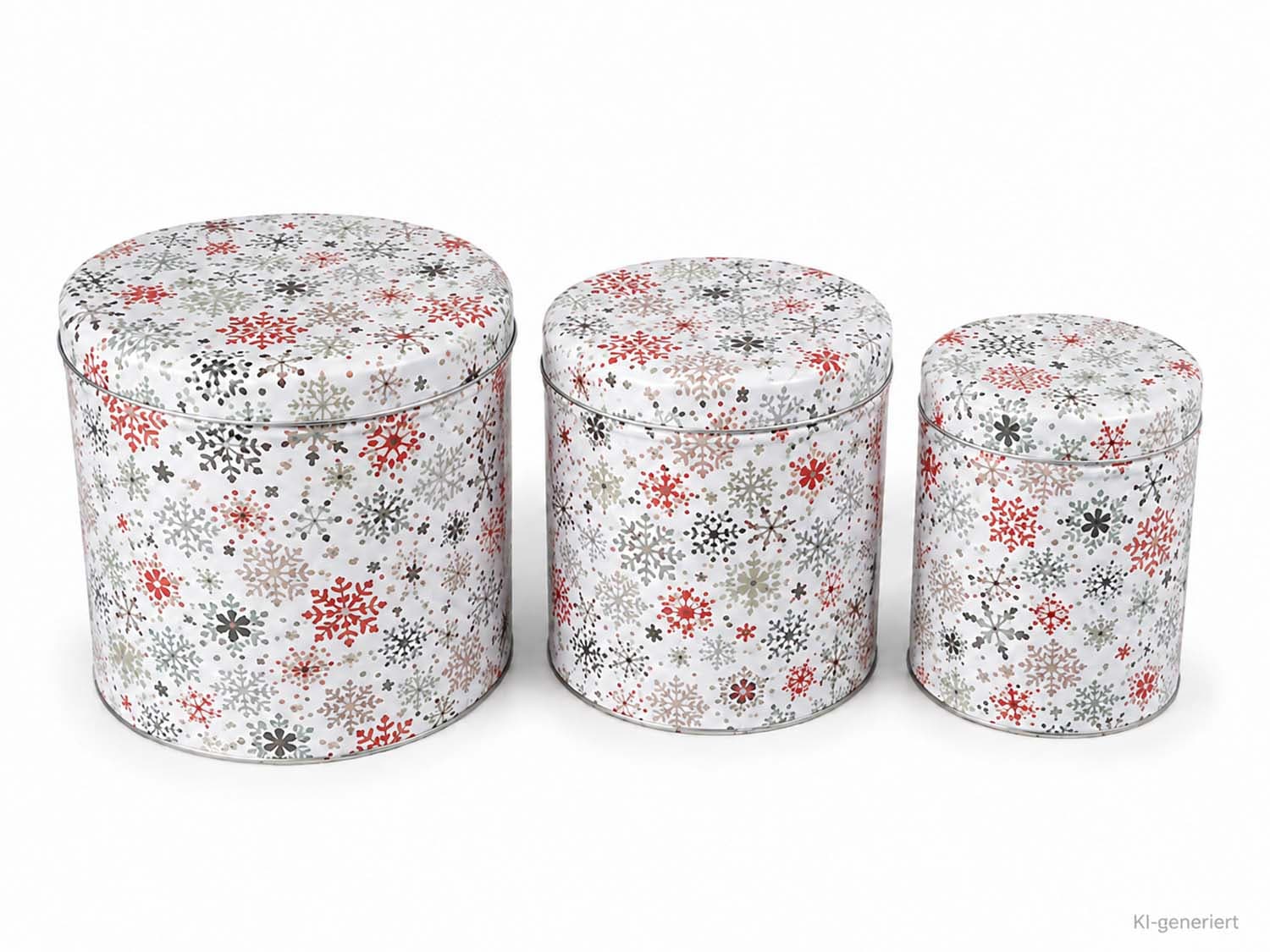 TRENDSHOP Keksdose Schneeflocke rund/hoch 3er Set