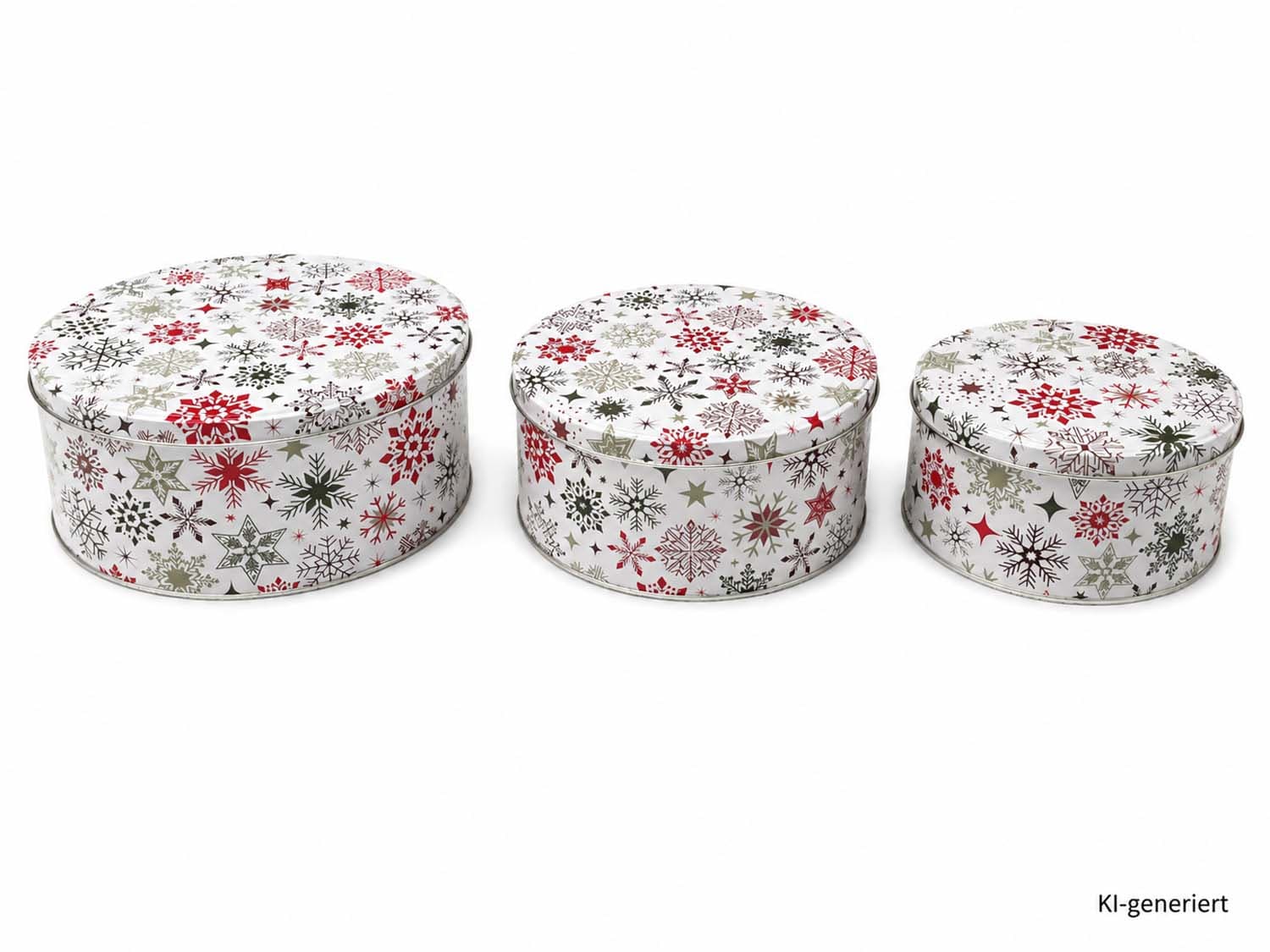 TRENDSHOP Keksdose Schneeflocke rund 3er Set