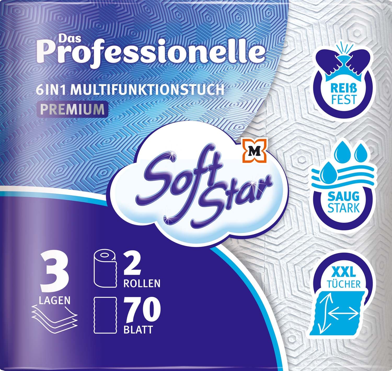 SoftStar Das Professionelle 6in1 Premium Multifunktionstücher 3-lagig 2x70 Stück