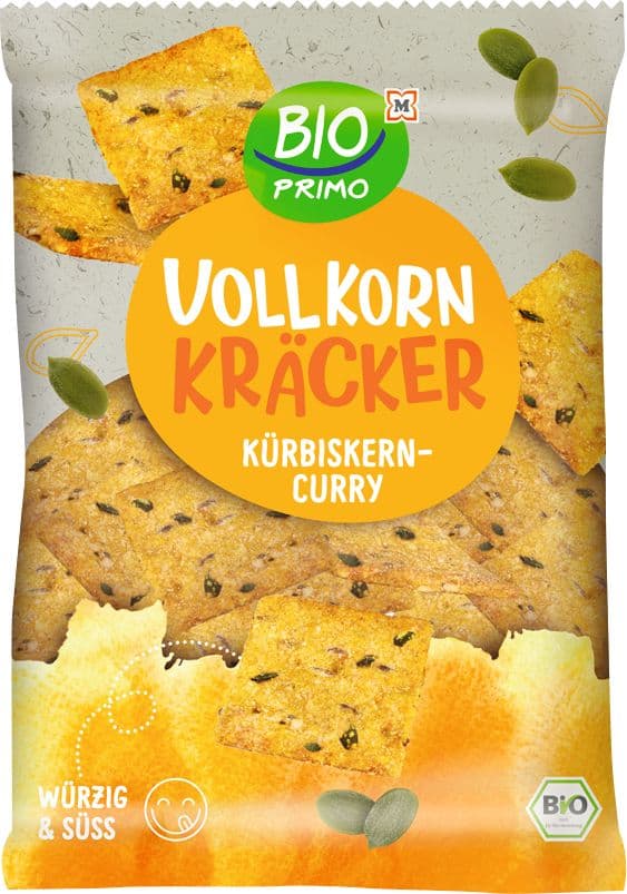 BIO PRIMO Bio Vollkorn Kräcker Curry-Kürbiskern