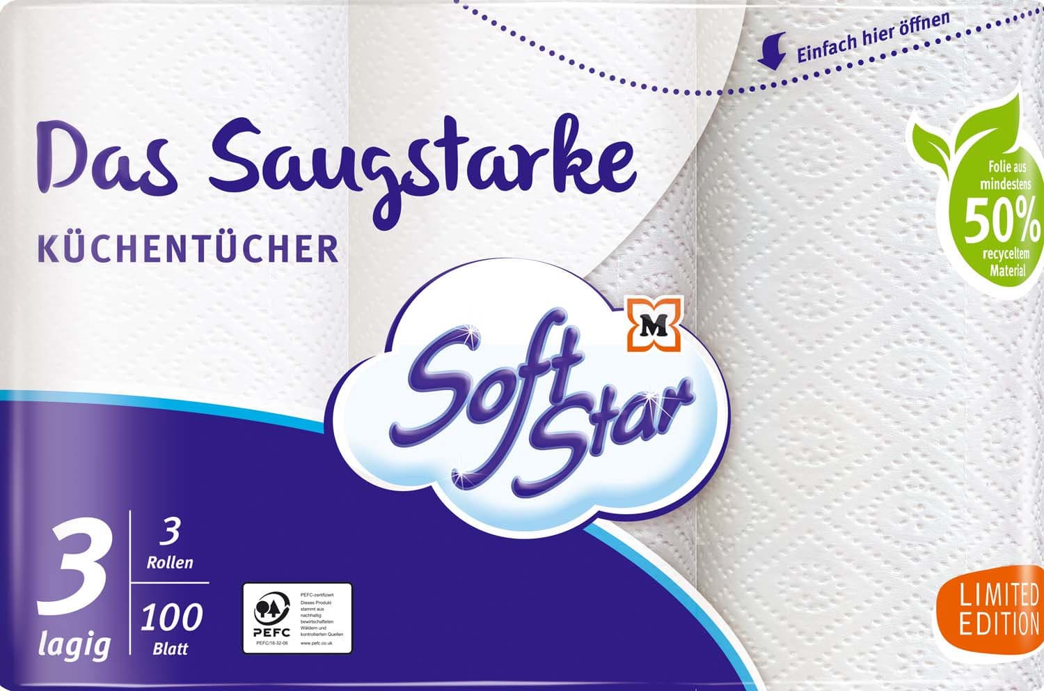 SoftStar Küchentücher Das Saugstarke 3-lagig 3x100 Stück