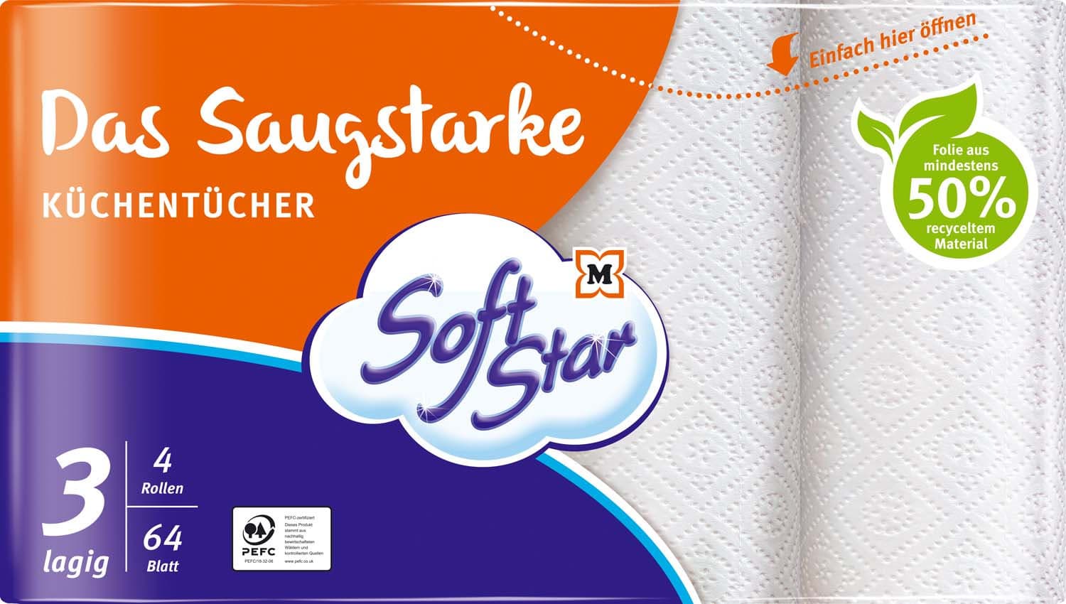  SoftStar Küchentücher Das Saugstarke 3-lagig 4x64 Stück