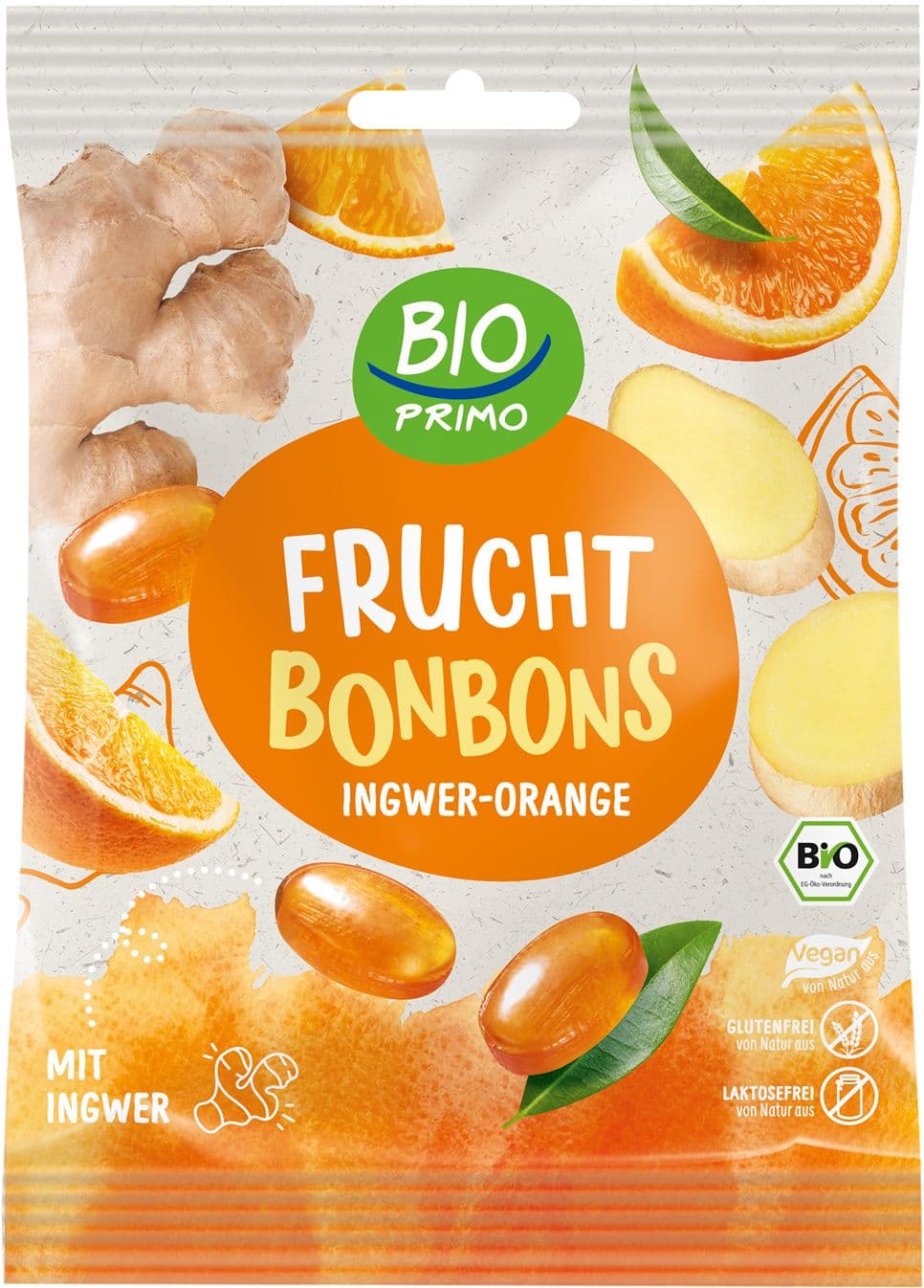 BIO PRIMO Bio Fruchtbonbons Ingwer-Orange