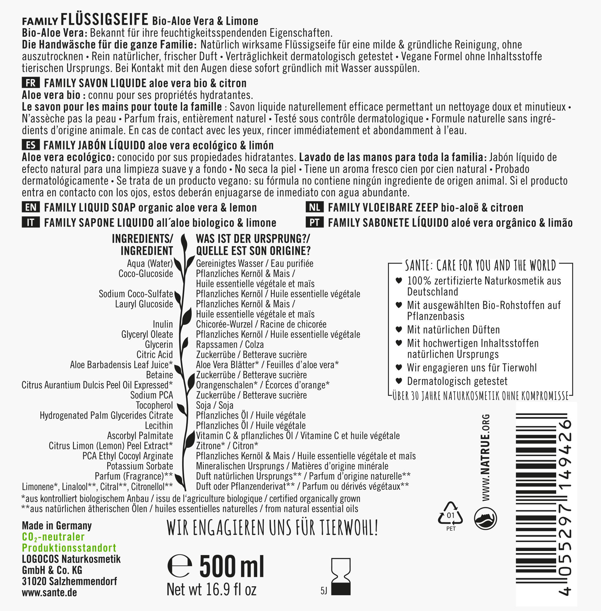 Produktbild SANTE Family Flüssigseife Bio-Aloe Vera&Limone 2 von 2
