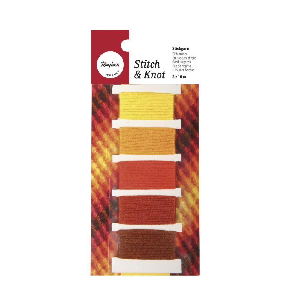 rayher Baumwoll- Garn Stitch&Knot, orange 5 Farben je 10m, SB-Btl 50m