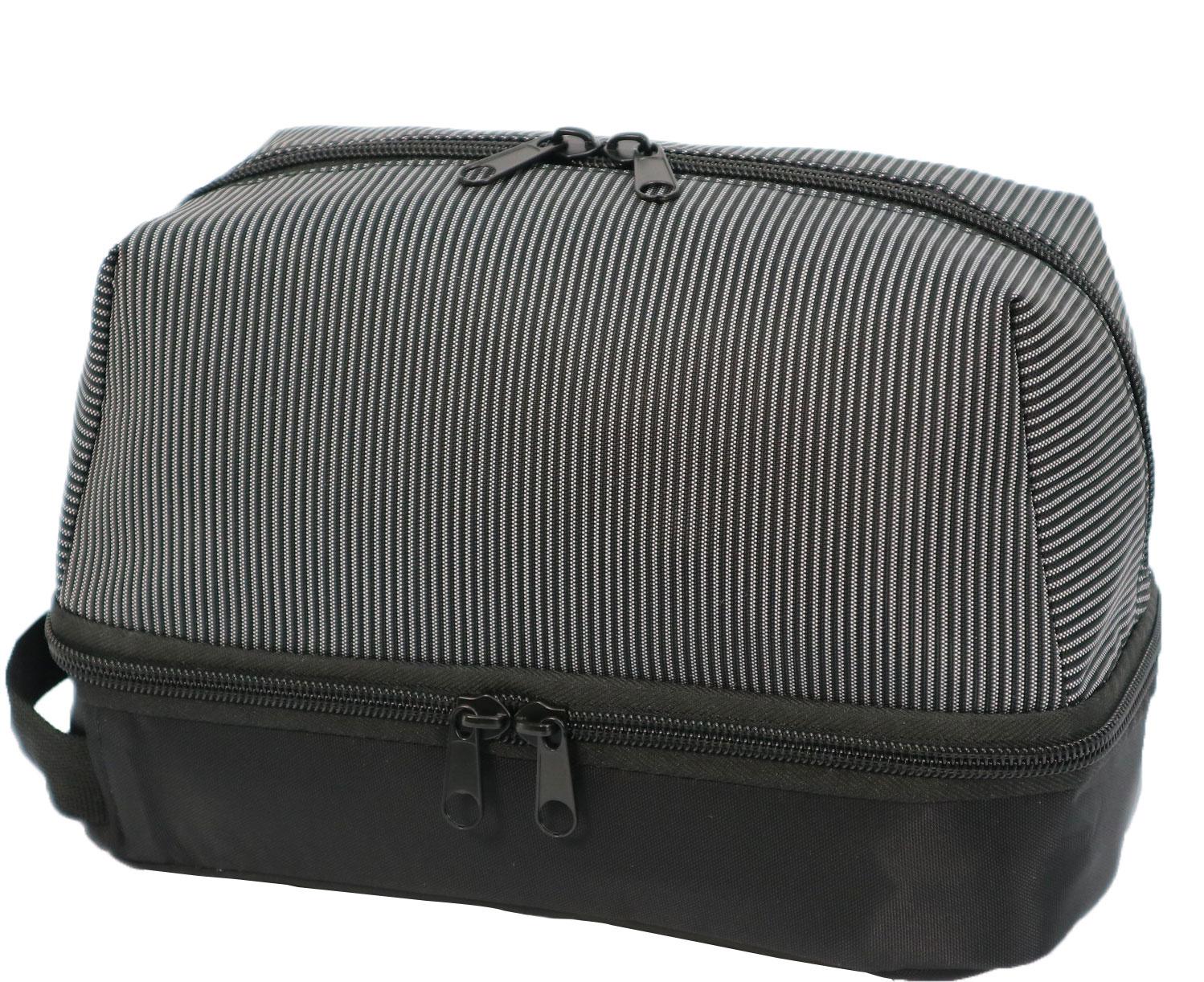 Kulturtasche grau gestreift mit Bodenfach