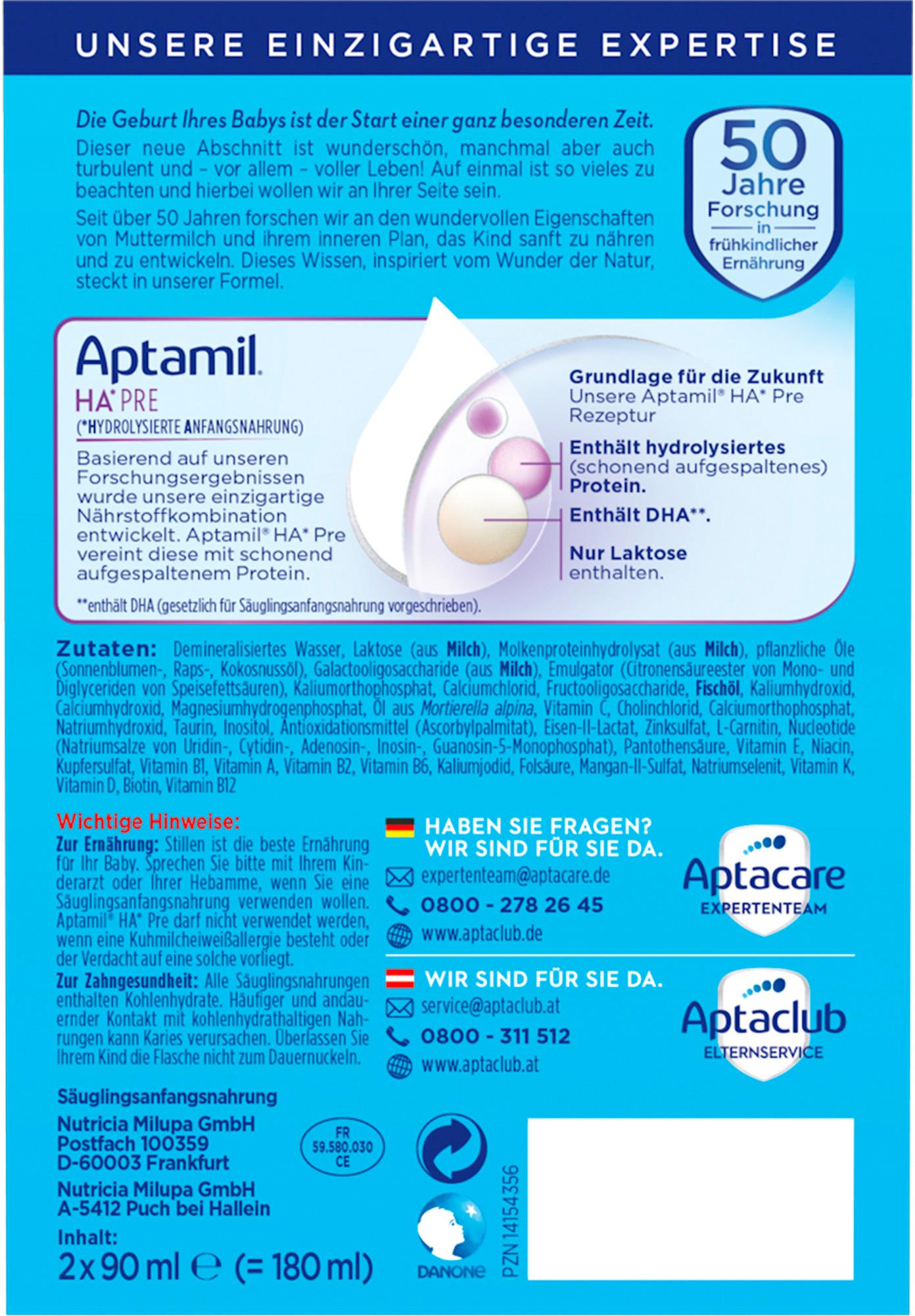 Produktbild Aptamil HA Pre Hydrolysierte Anfangsnahrung trinkfertig 2 von 9