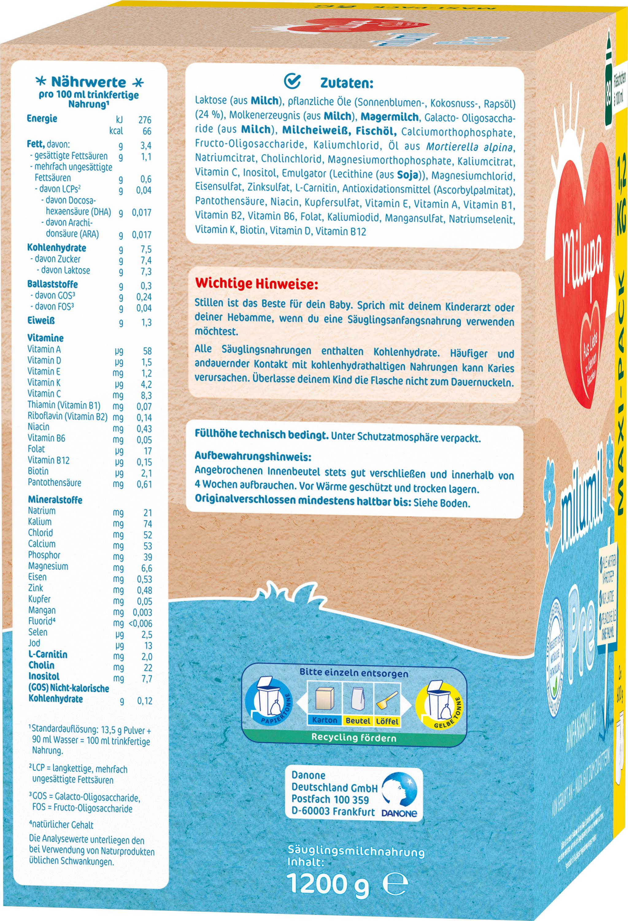Produktbild Milupa milumil Pre Anfangsmilch Maxi-Pack 9 von 11