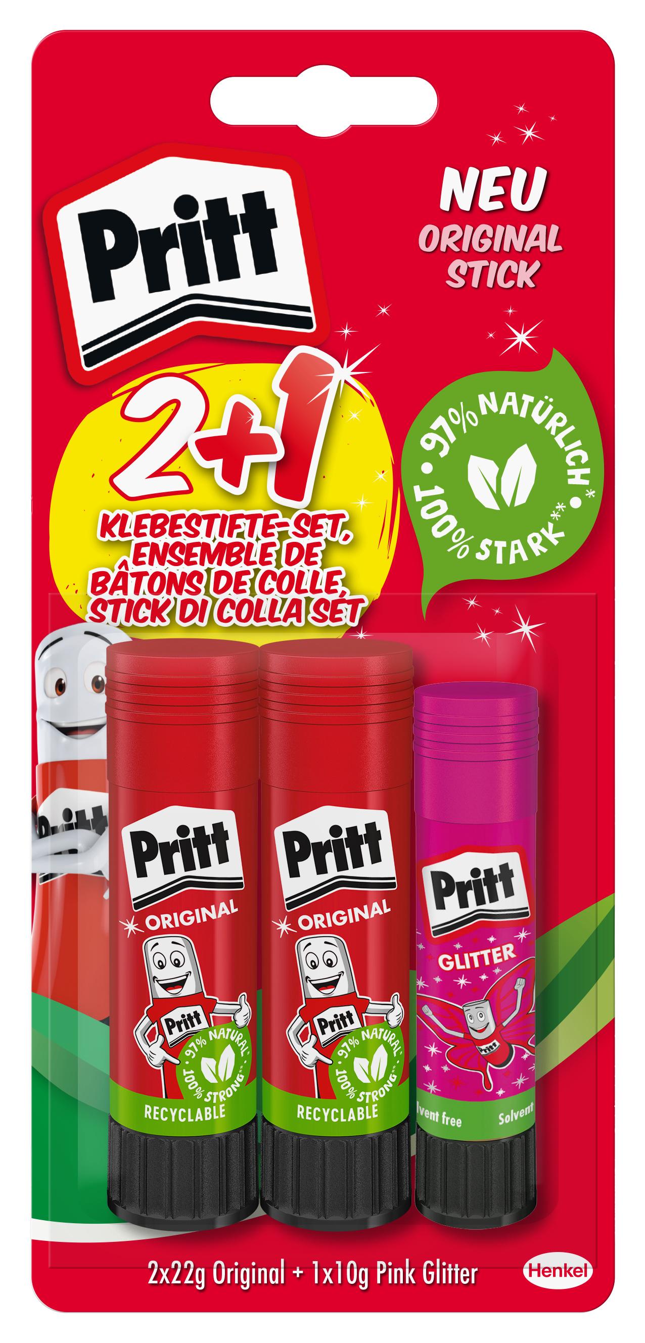 Pritt Klebestift 2x22g + 1x10g Pritt Klebestift Glitzer Pink