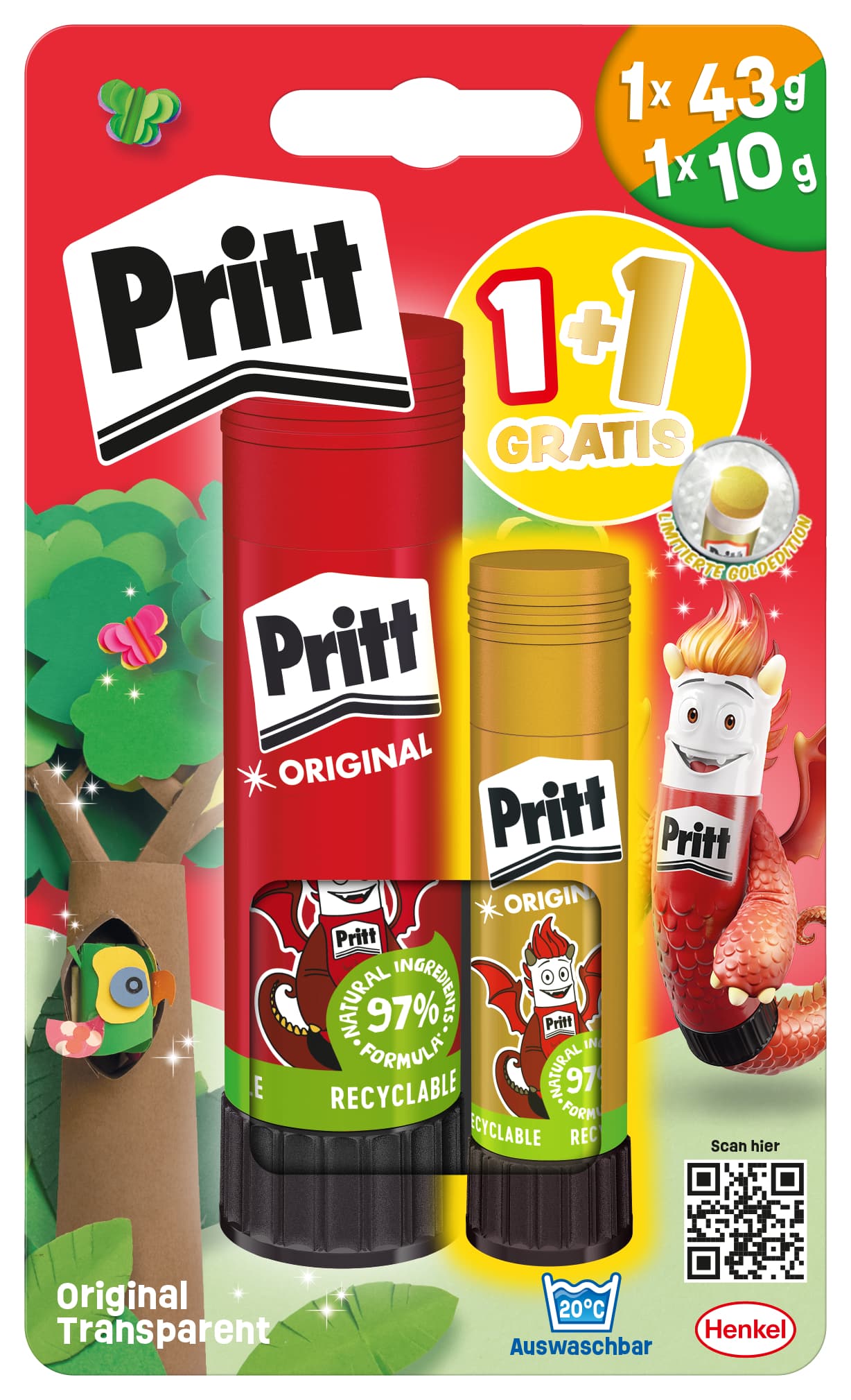 Pritt BTS Klebestifte 1+1 Gratis 1x43g + 1x10g Fun Color Lila