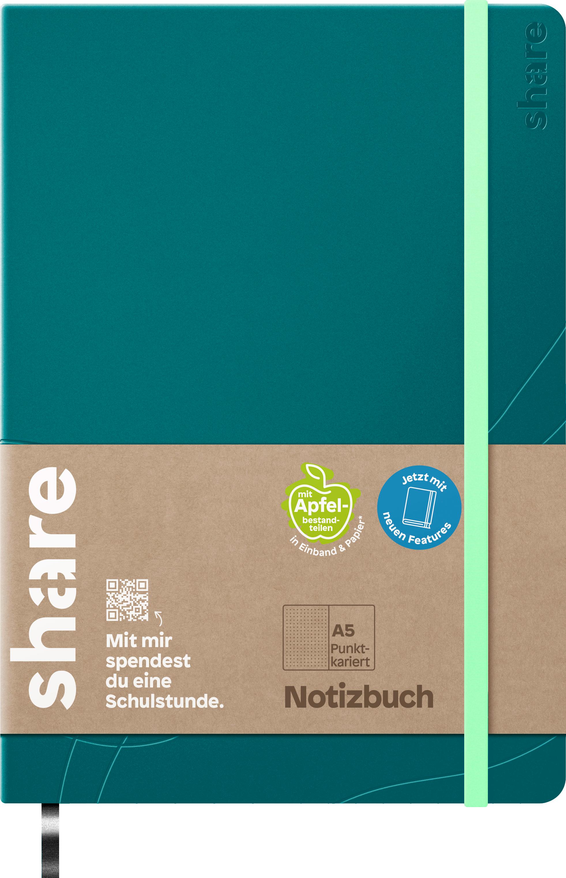 SHARE Notizbuch A5 punktkariert Petrol