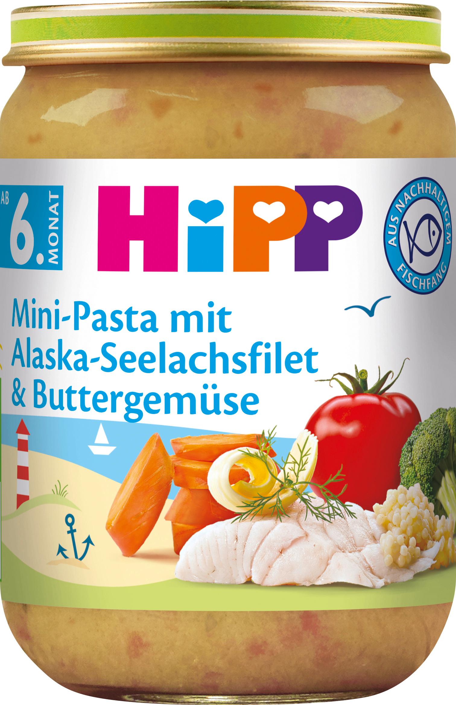 HiPP Bio Menüs Mini-Pasta mit Alaska-Seelachsfilet und Buttergemüse